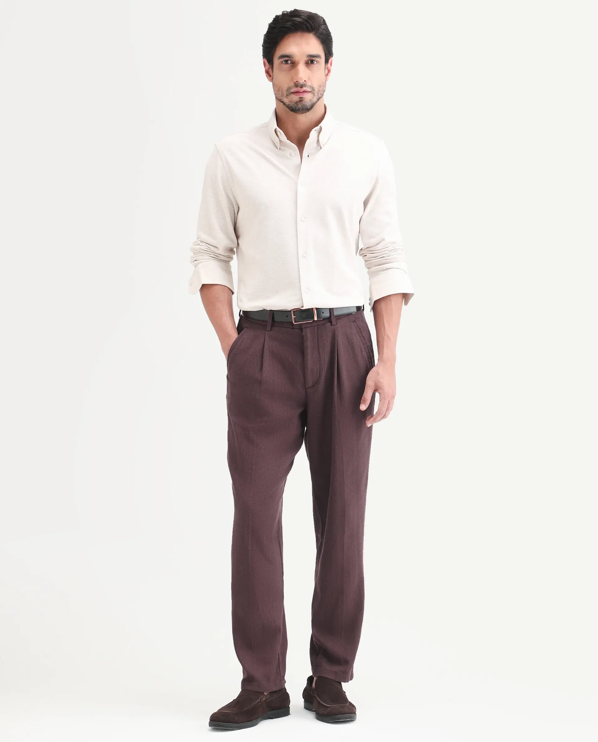 Rare Rabbit Men's Nada Brown Cotton Fabric Relaxed Plain Trouser - Image 4