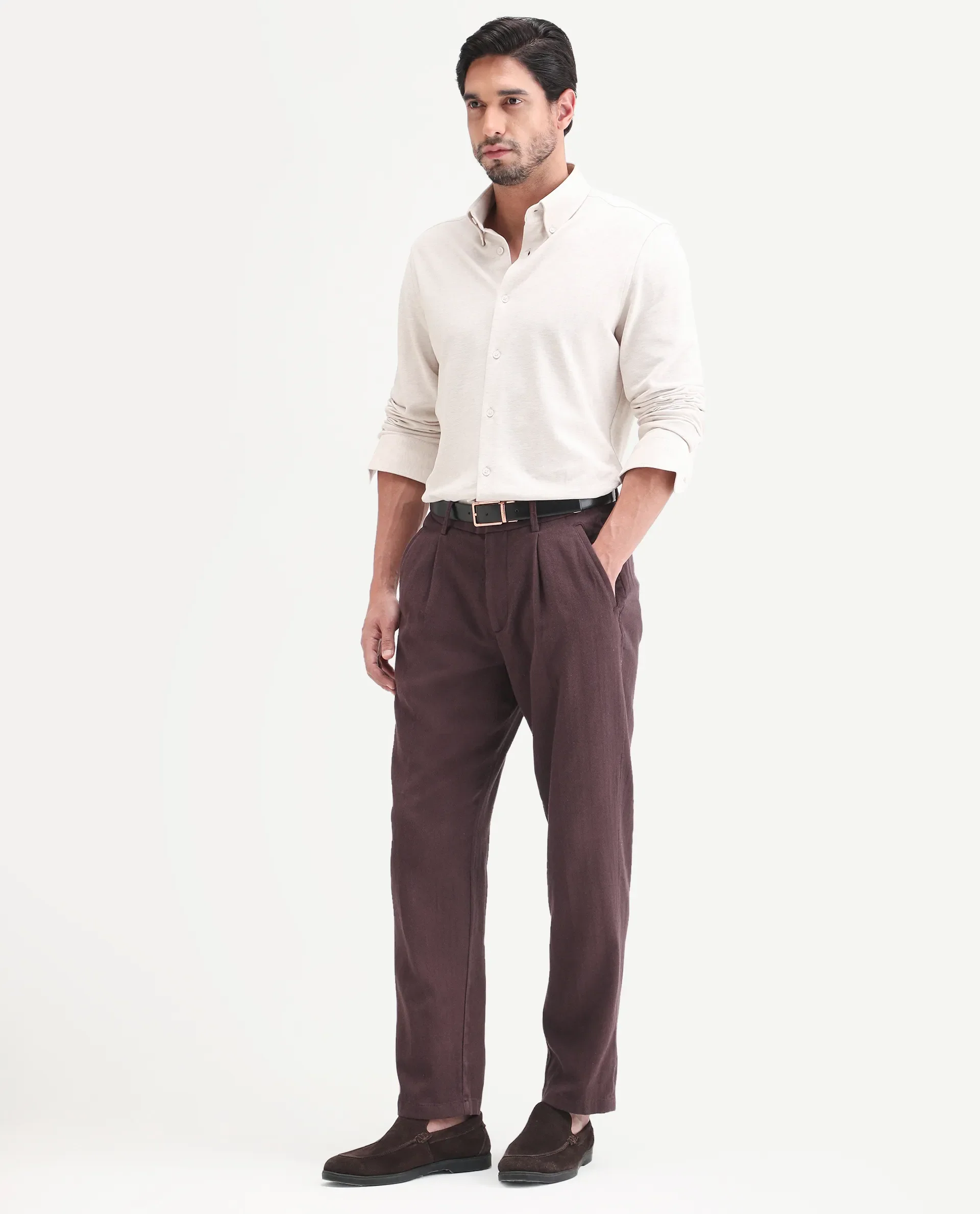 Rare Rabbit Men's Nada Brown Cotton Fabric Relaxed Plain Trouser - Image 5