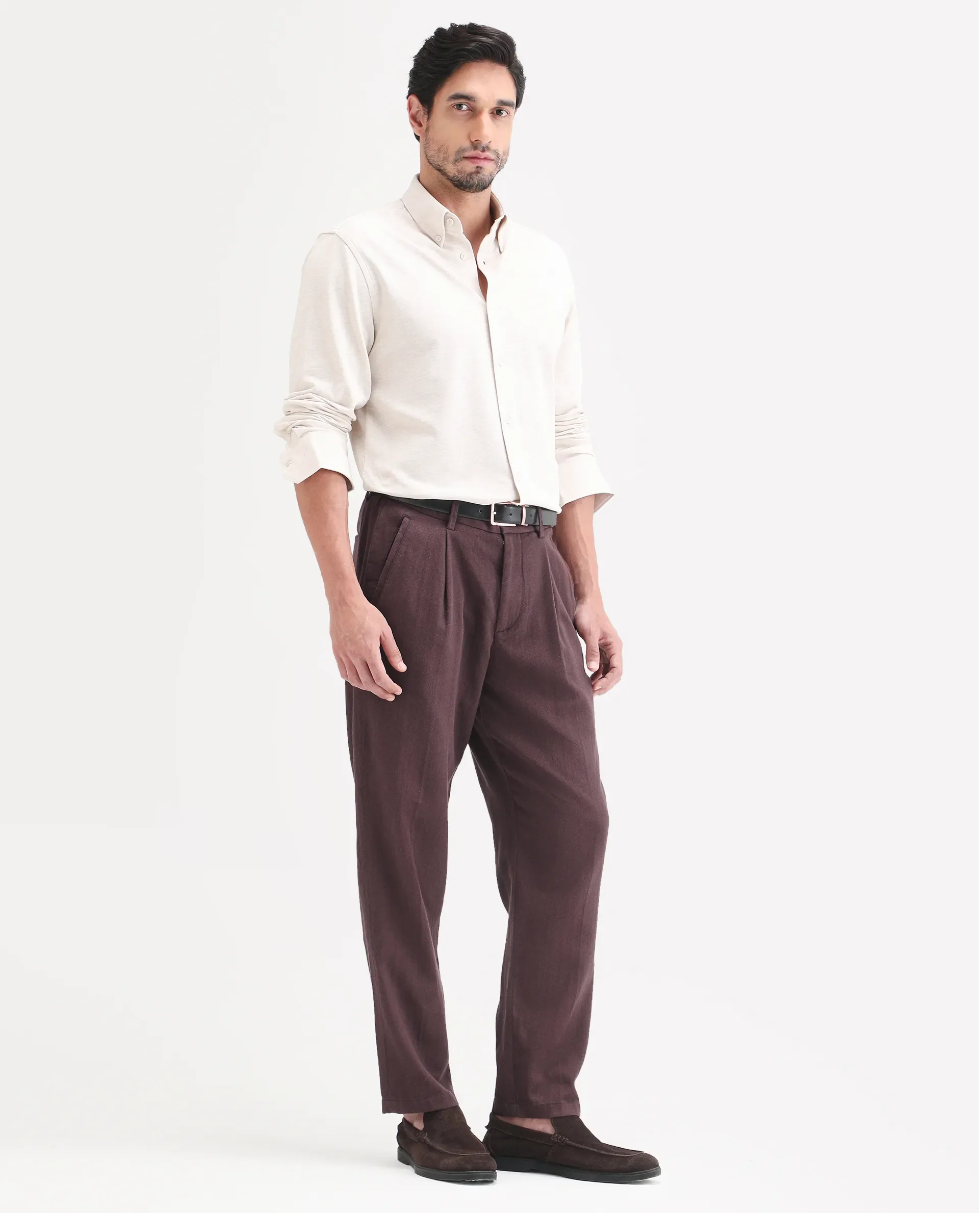 Rare Rabbit Men's Nada Brown Cotton Fabric Relaxed Plain Trouser - Image 6