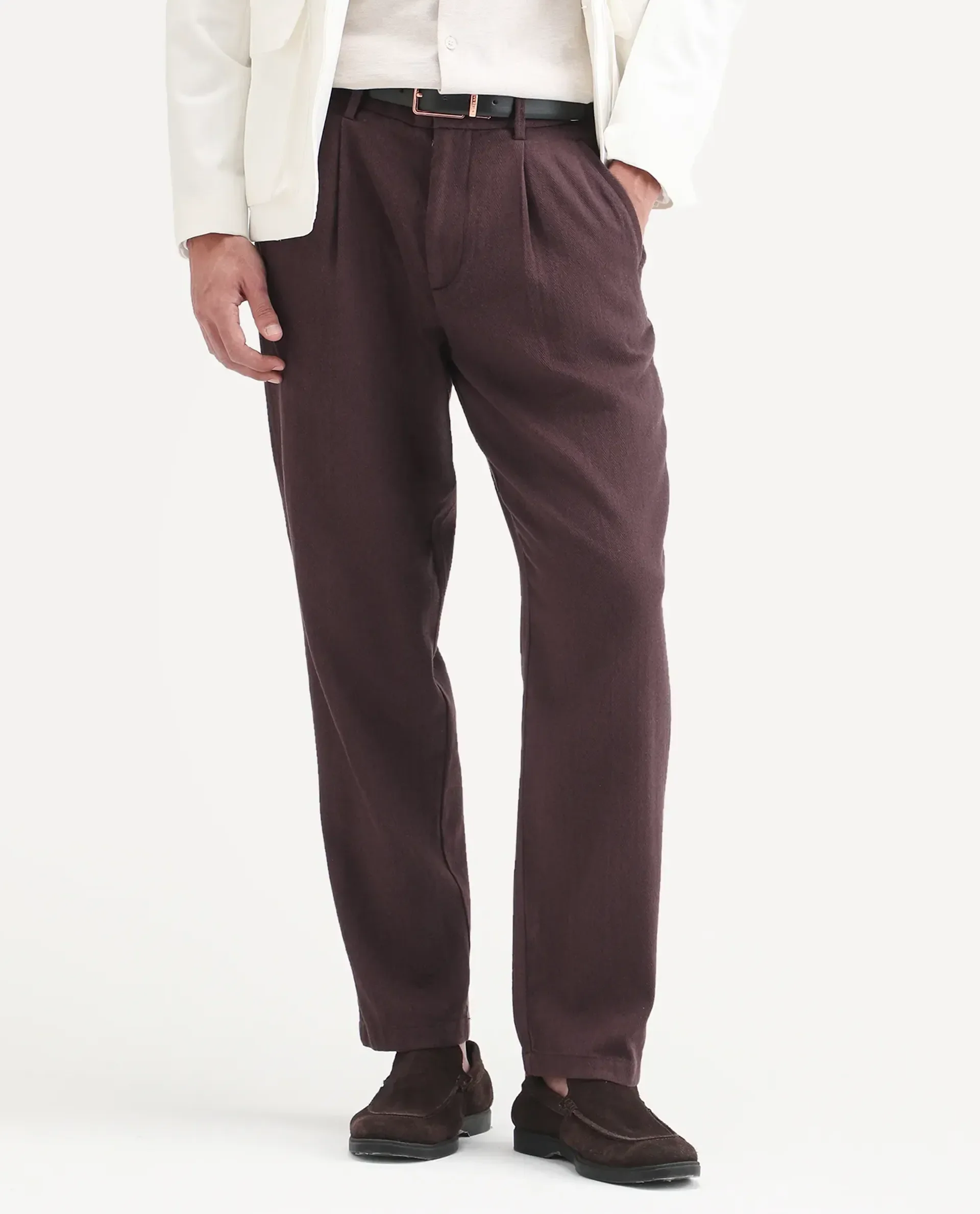Rare Rabbit Men's Nada Brown Cotton Fabric Relaxed Plain Trouser - Image 8