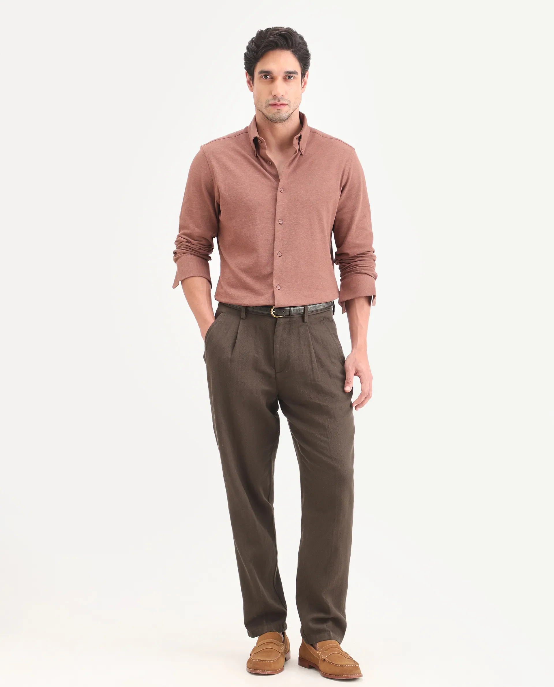 Rare Rabbit Men's Nada Dark Brown Cotton Fabric Relaxed Plain Trouser - Image 2