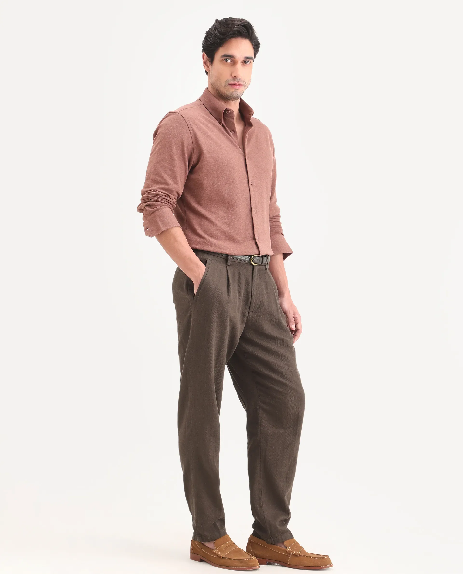 Rare Rabbit Men's Nada Dark Brown Cotton Fabric Relaxed Plain Trouser - Image 4