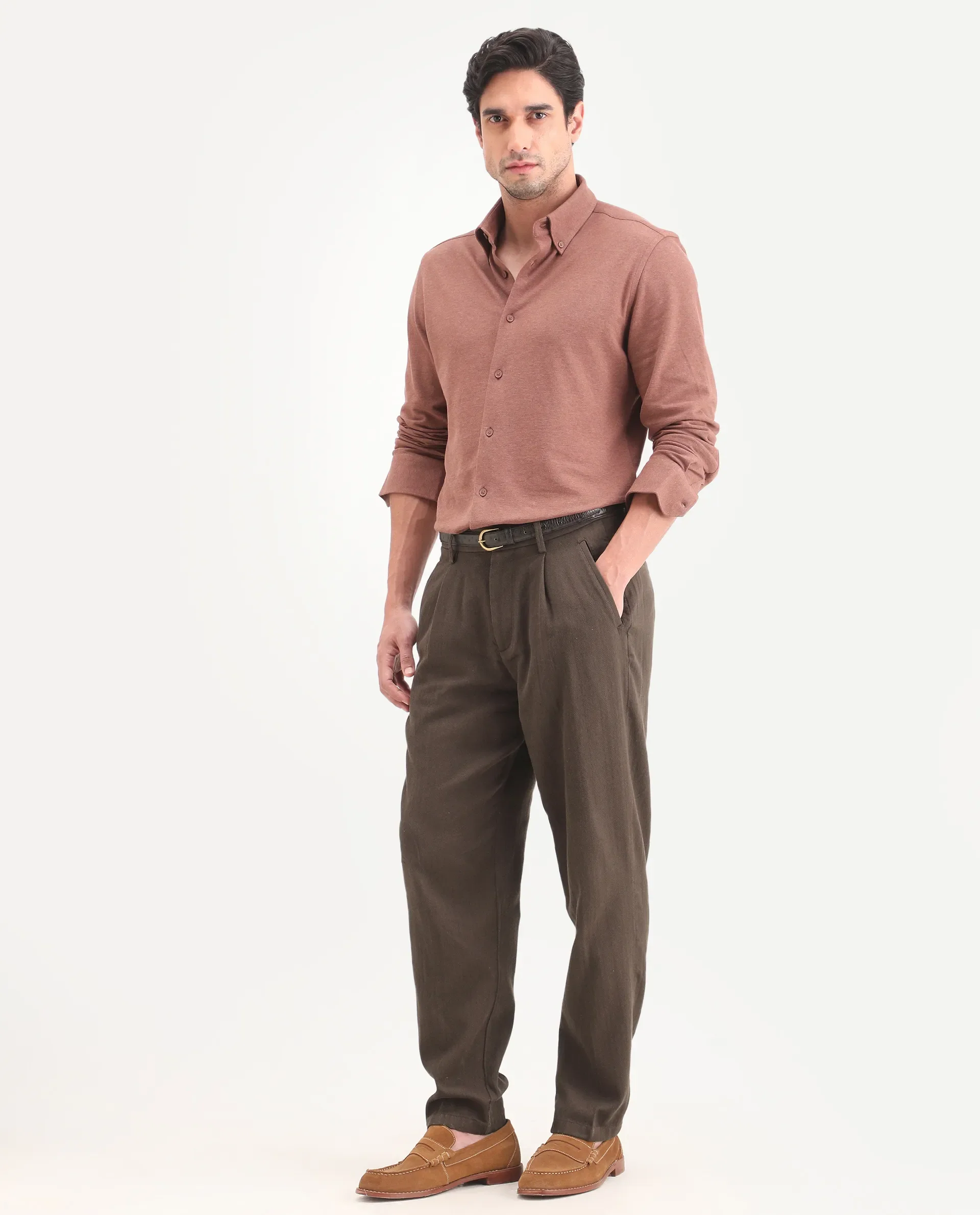 Rare Rabbit Men's Nada Dark Brown Cotton Fabric Relaxed Plain Trouser - Image 5