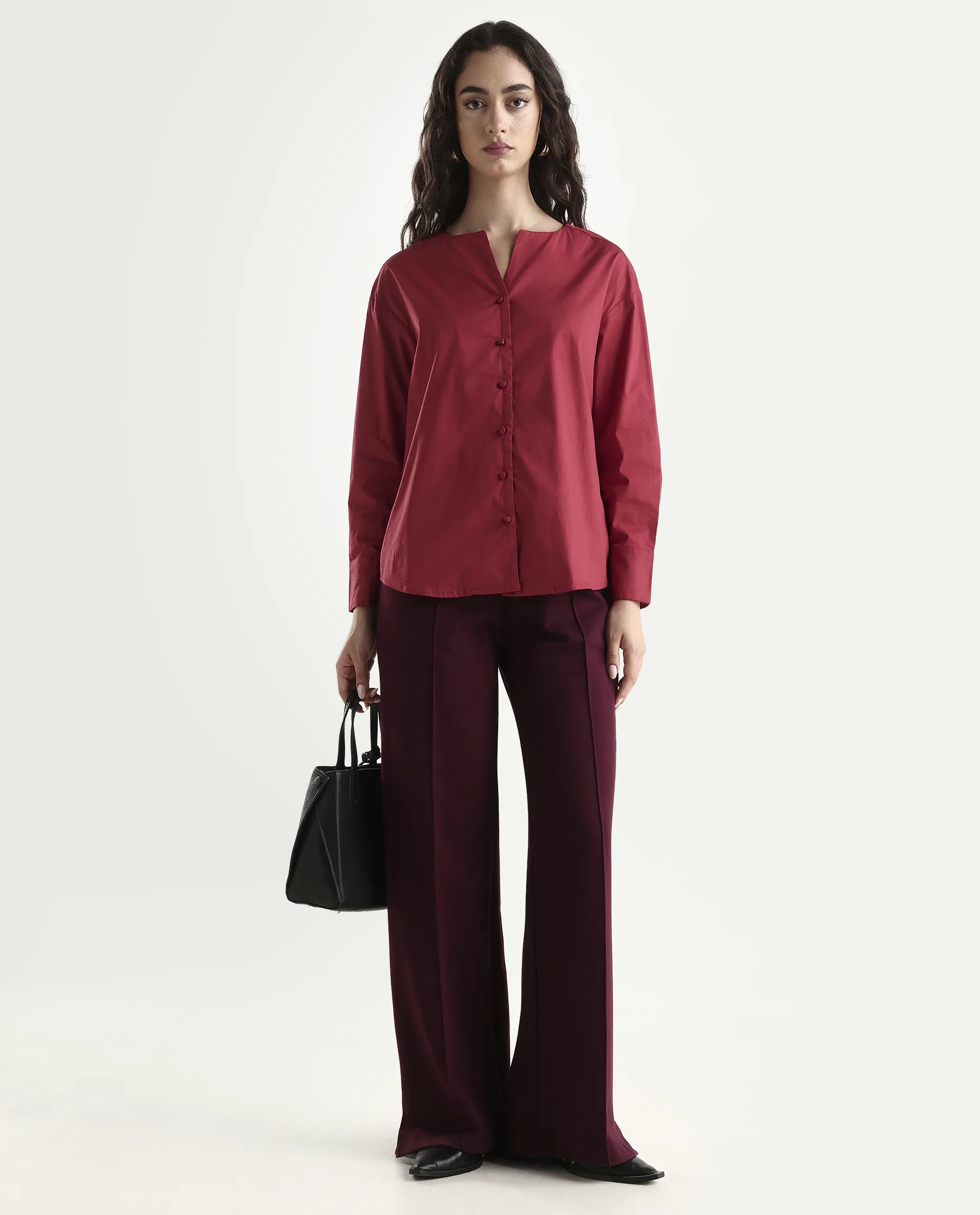 Rareism Women's Nagoya Red Crew Neck Plain Cuffed Sleeve Regular Fit Top - Image 2