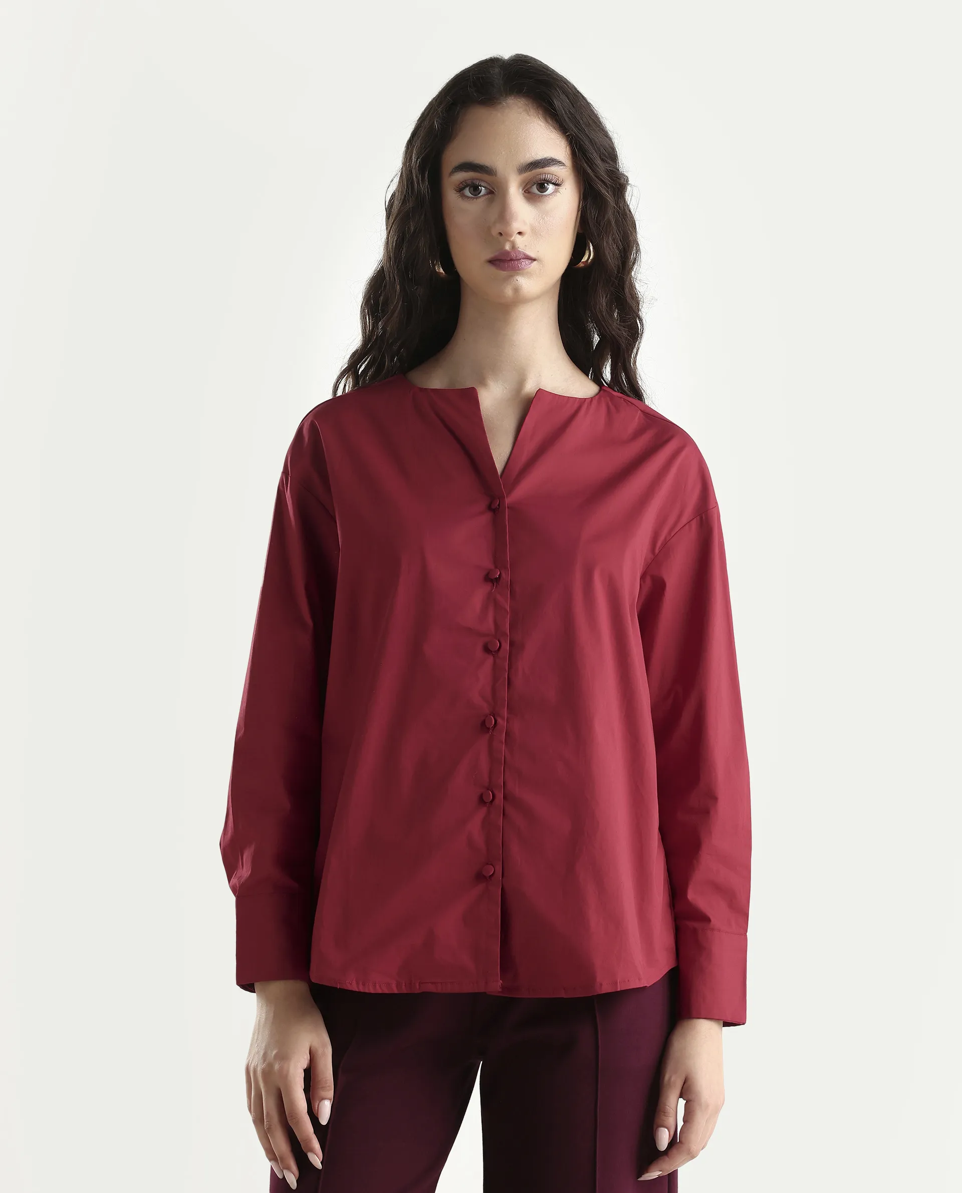 Rareism Women's Nagoya Red Crew Neck Plain Cuffed Sleeve Regular Fit Top - Image 3