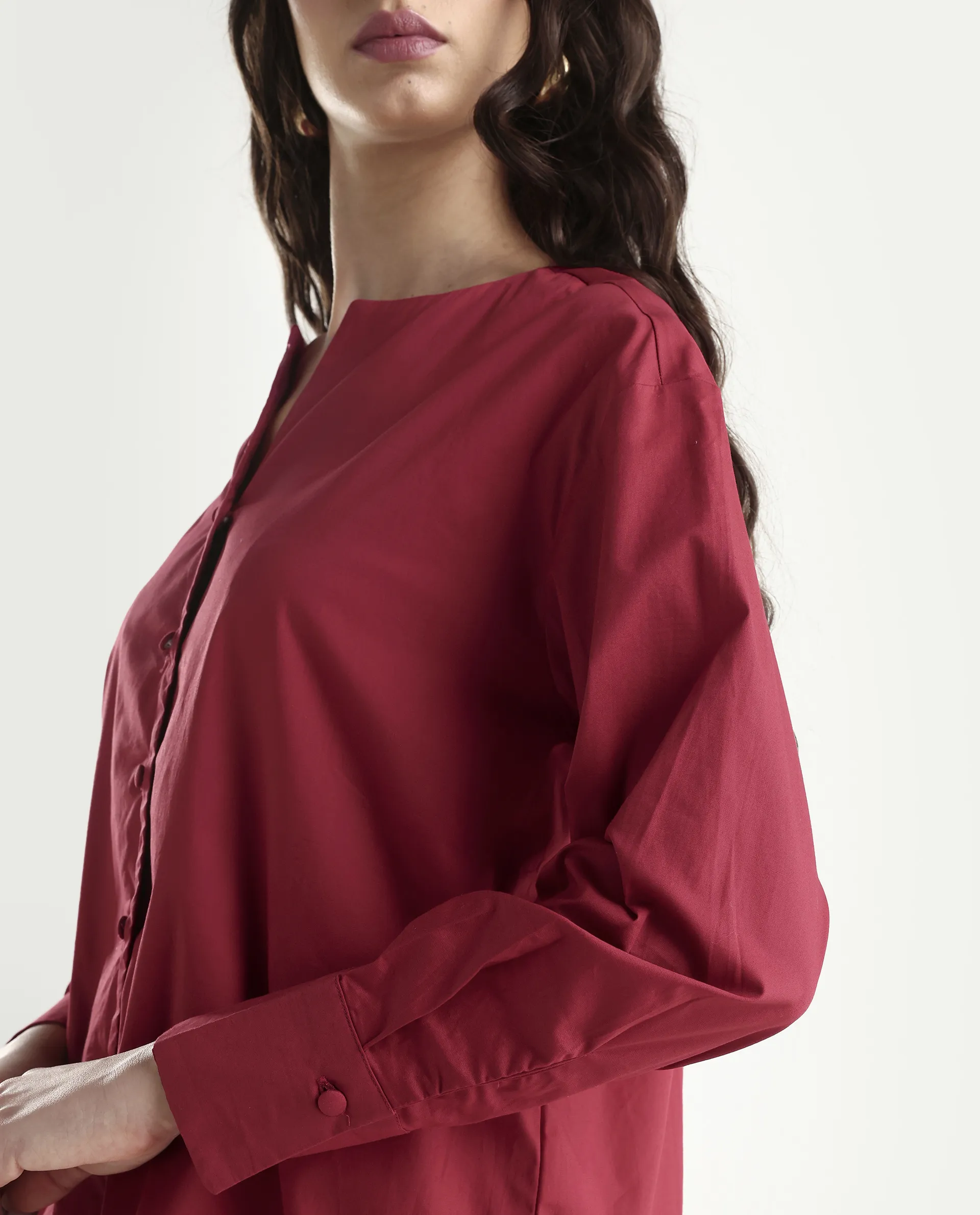 Rareism Women's Nagoya Red Crew Neck Plain Cuffed Sleeve Regular Fit Top - Image 4
