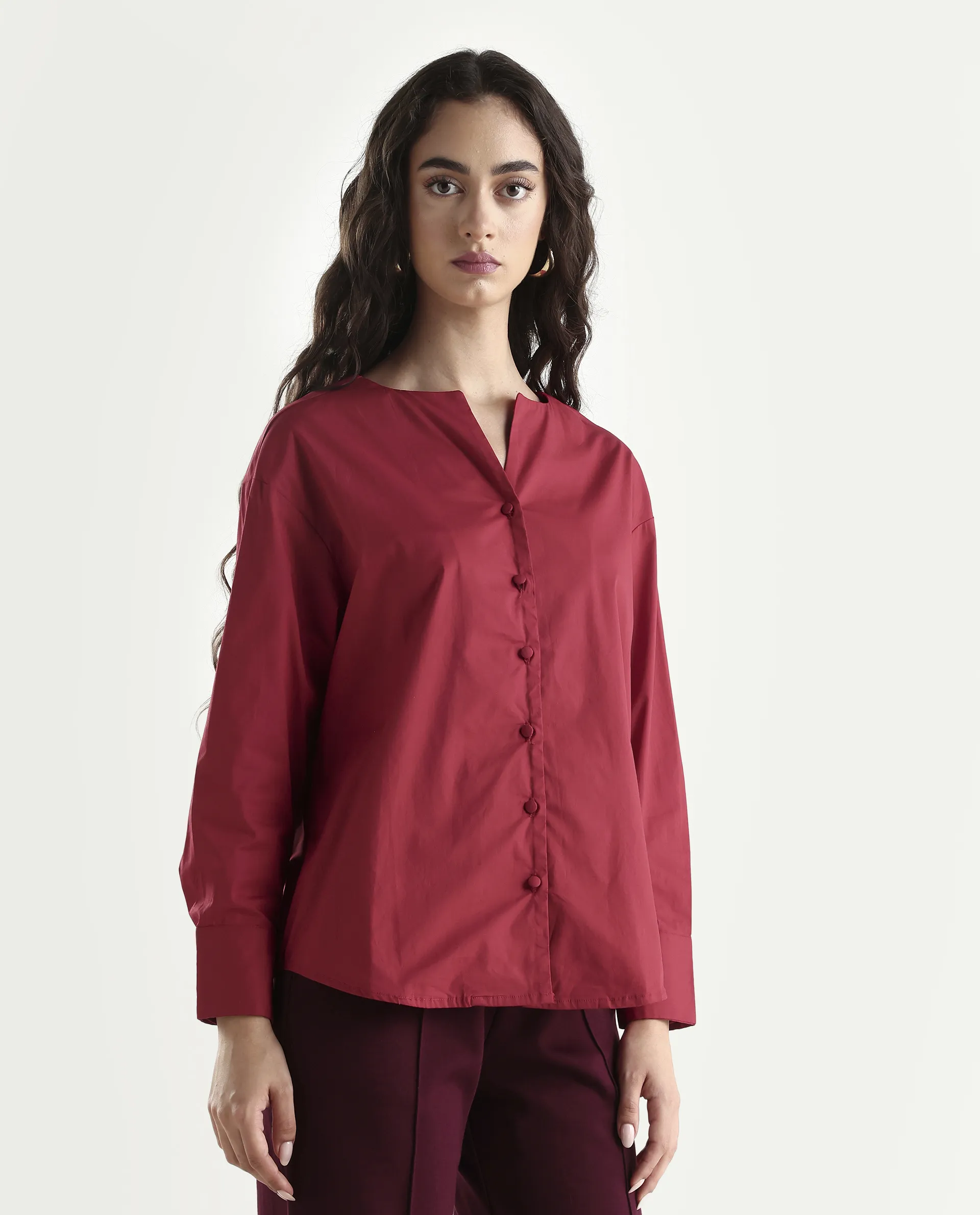 Rareism Women's Nagoya Red Crew Neck Plain Cuffed Sleeve Regular Fit Top - Image 5