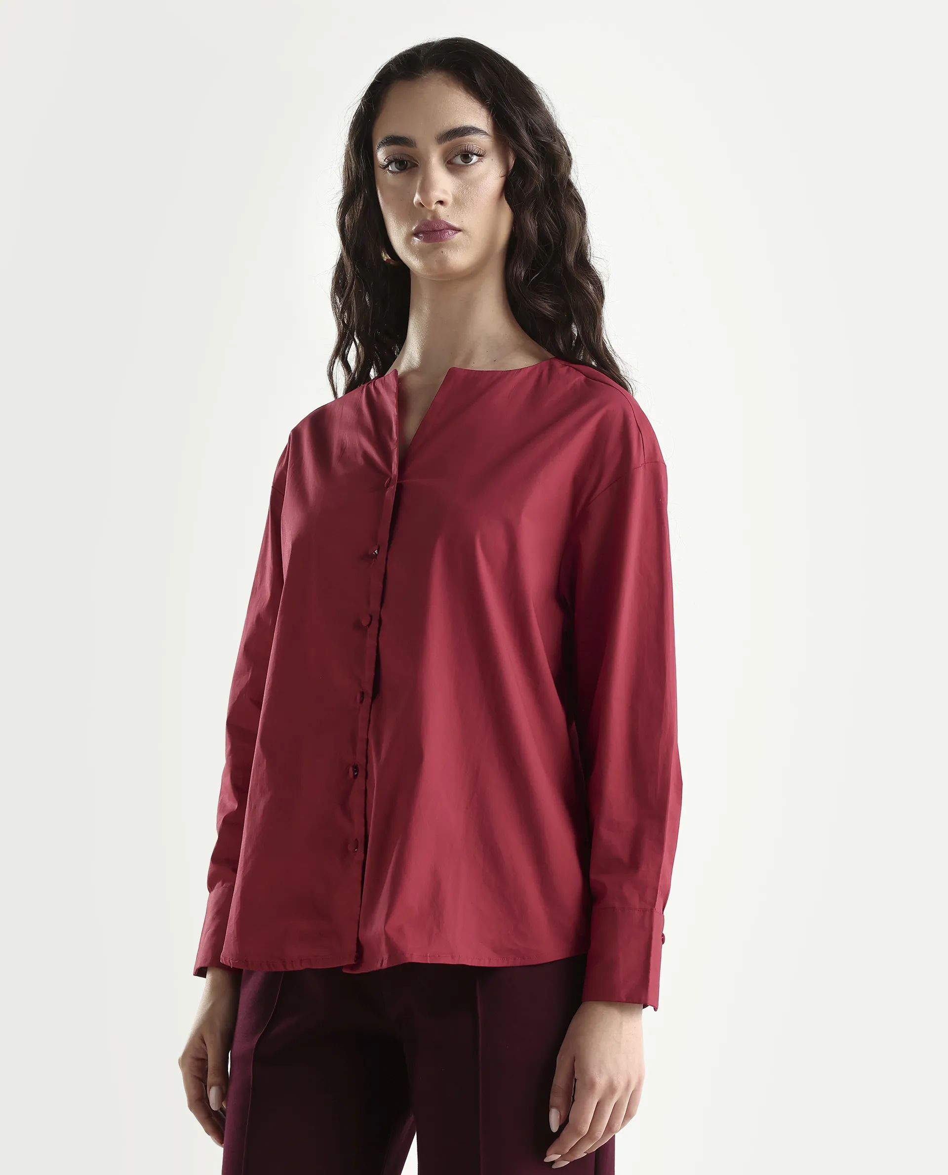 Rareism Women's Nagoya Red Crew Neck Plain Cuffed Sleeve Regular Fit Top - Image 6