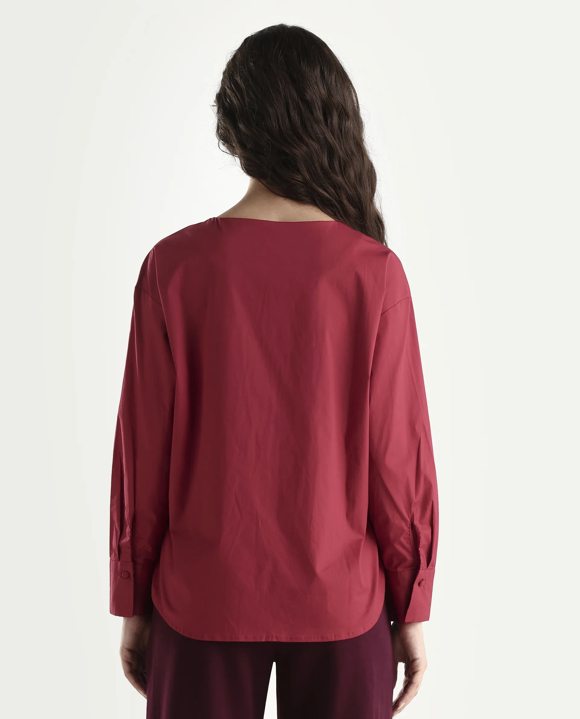 Rareism Women's Nagoya Red Crew Neck Plain Cuffed Sleeve Regular Fit Top - Image 7