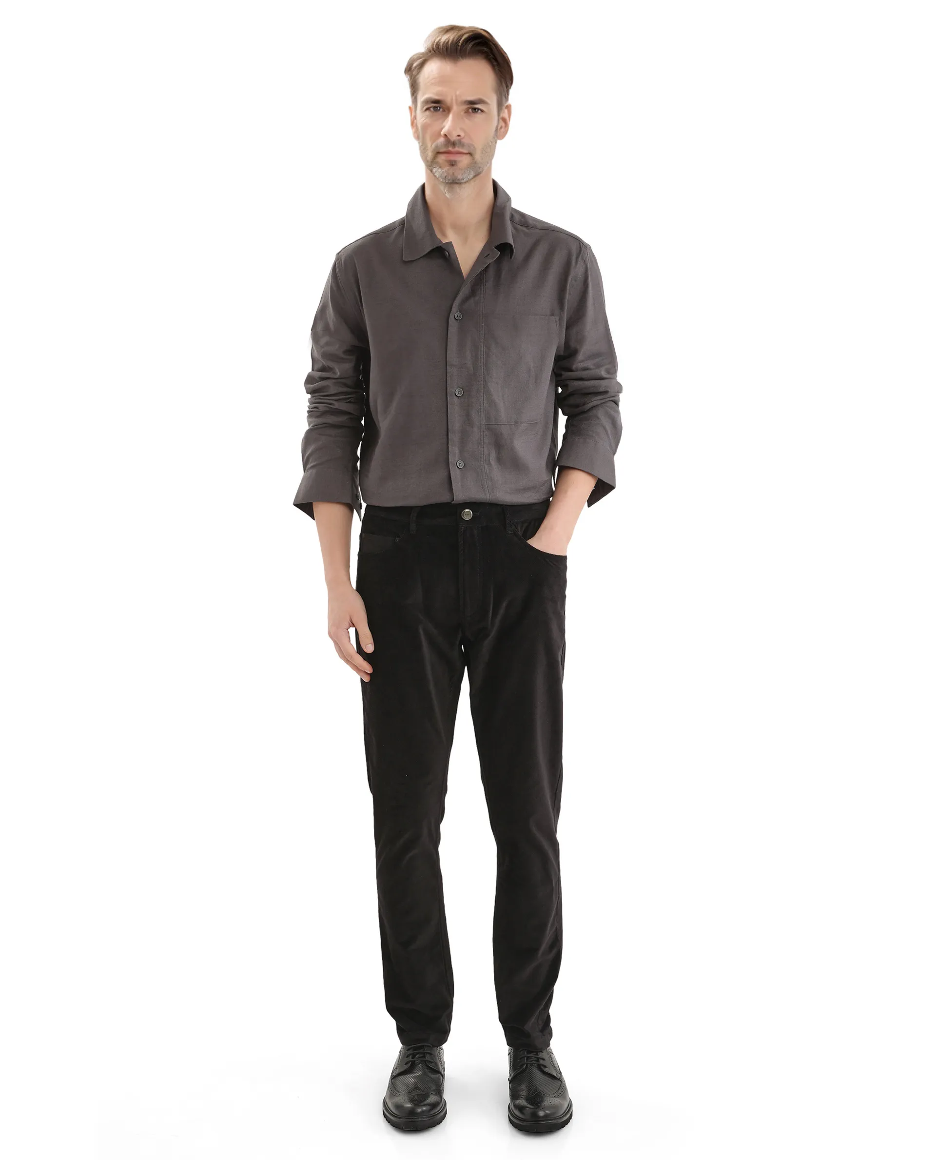 Rare Rabbit Men's Nahor Black Cotton Plain Regular Fit Trouser - Image 2