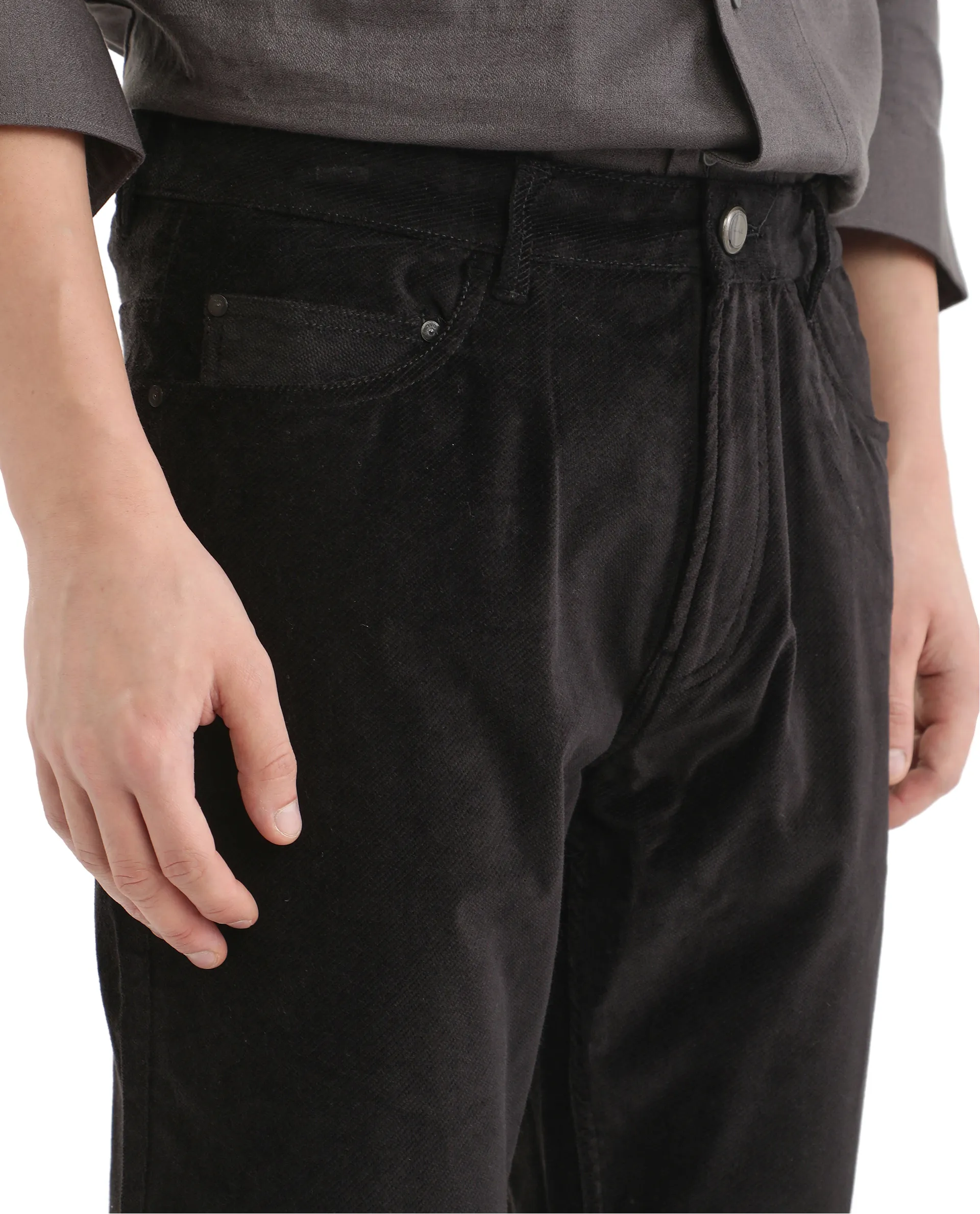 Rare Rabbit Men's Nahor Black Cotton Plain Regular Fit Trouser - Image 3