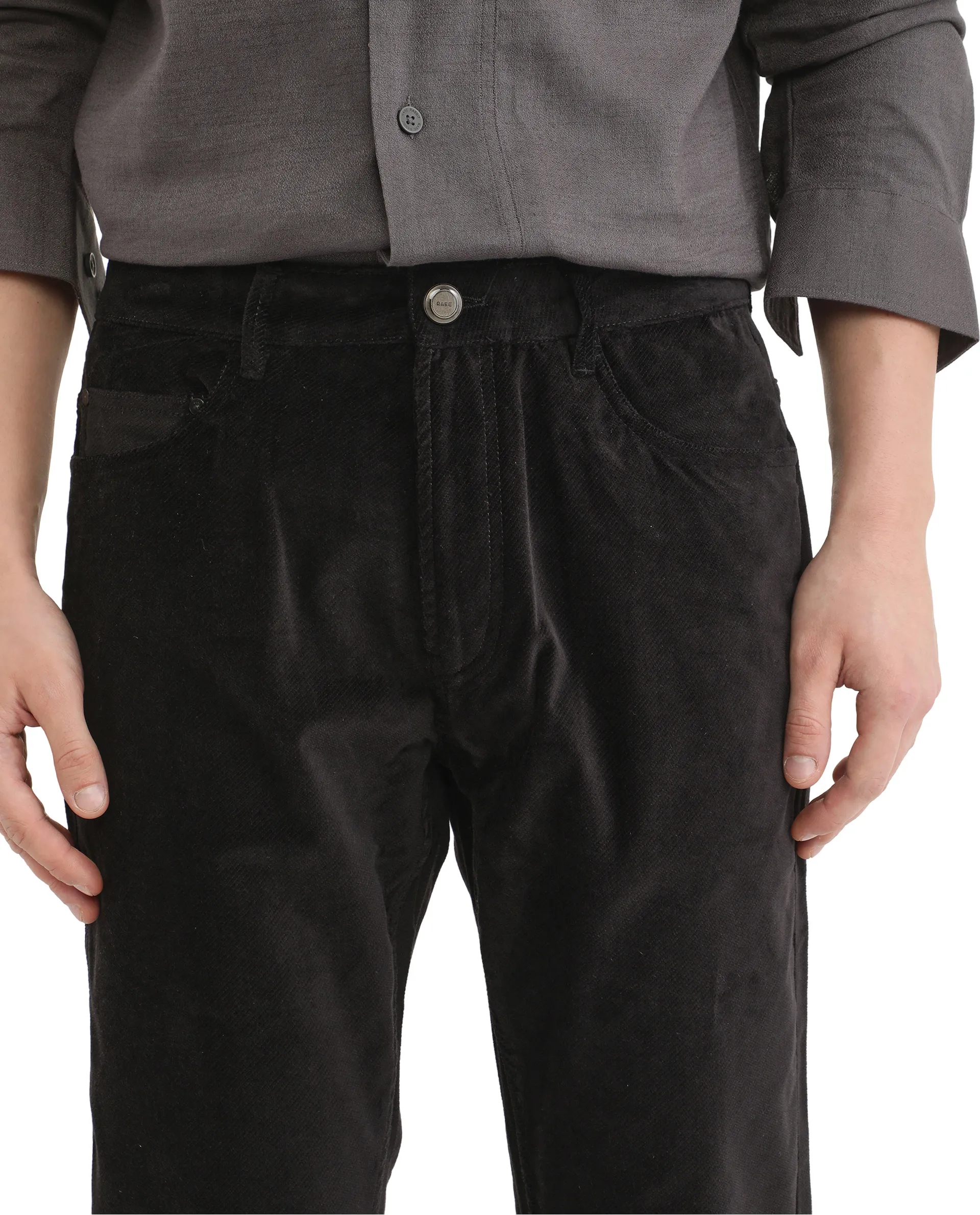 Rare Rabbit Men's Nahor Black Cotton Plain Regular Fit Trouser - Image 4