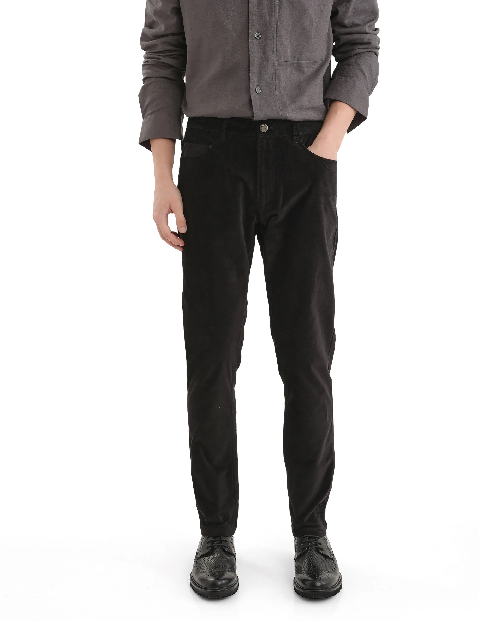 Rare Rabbit Men's Nahor Black Cotton Plain Regular Fit Trouser - Image 5
