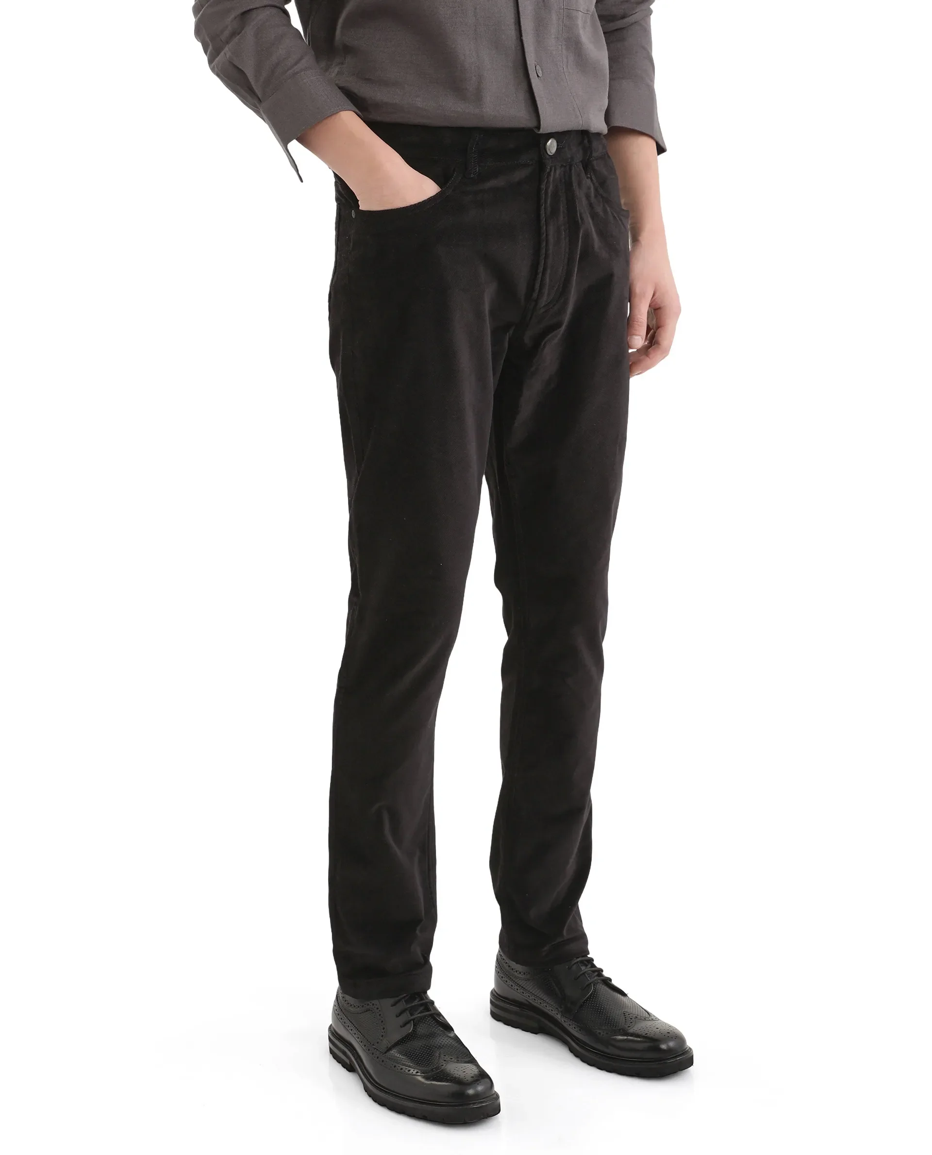 Rare Rabbit Men's Nahor Black Cotton Plain Regular Fit Trouser - Image 7