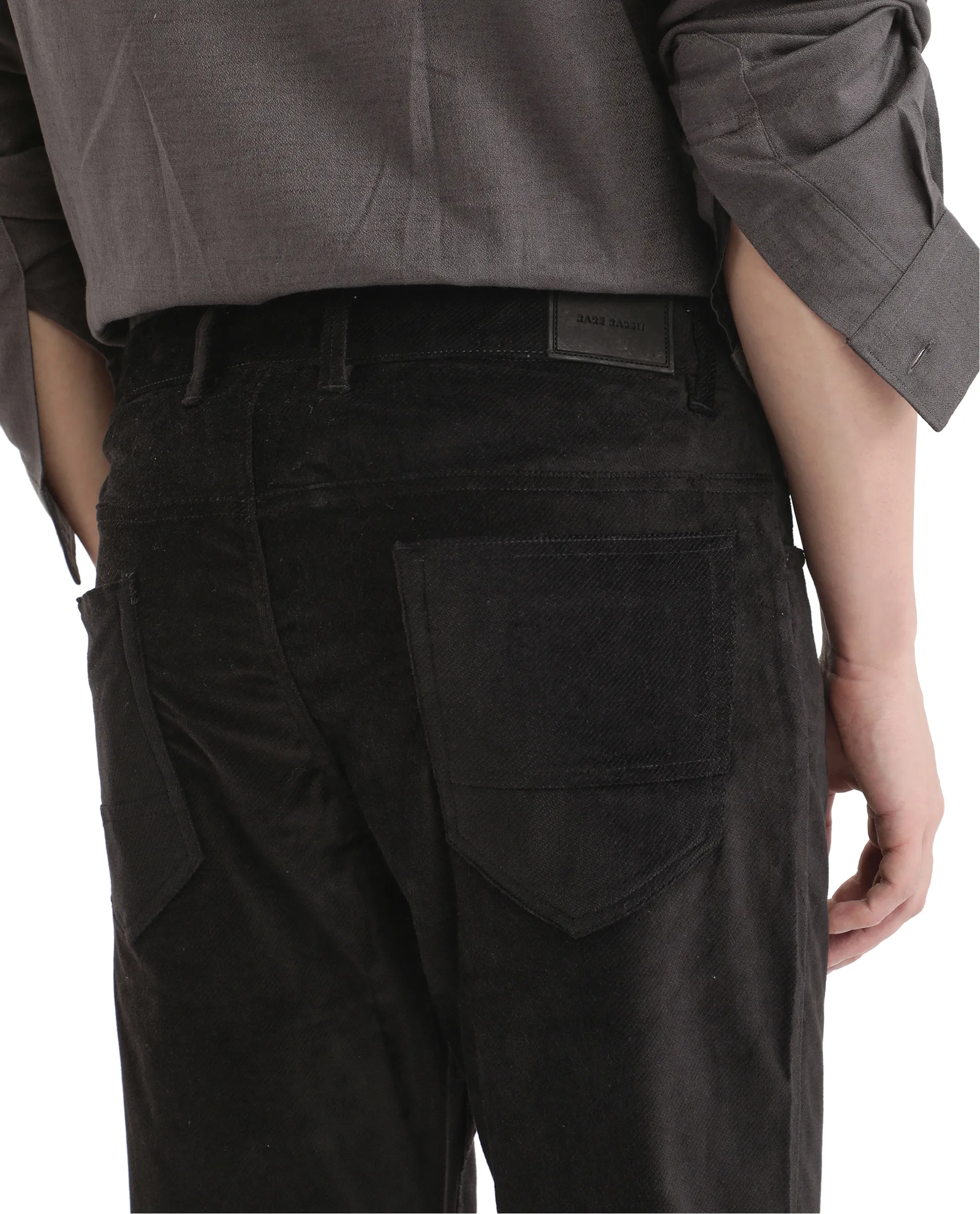 Rare Rabbit Men's Nahor Black Cotton Plain Regular Fit Trouser - Image 8