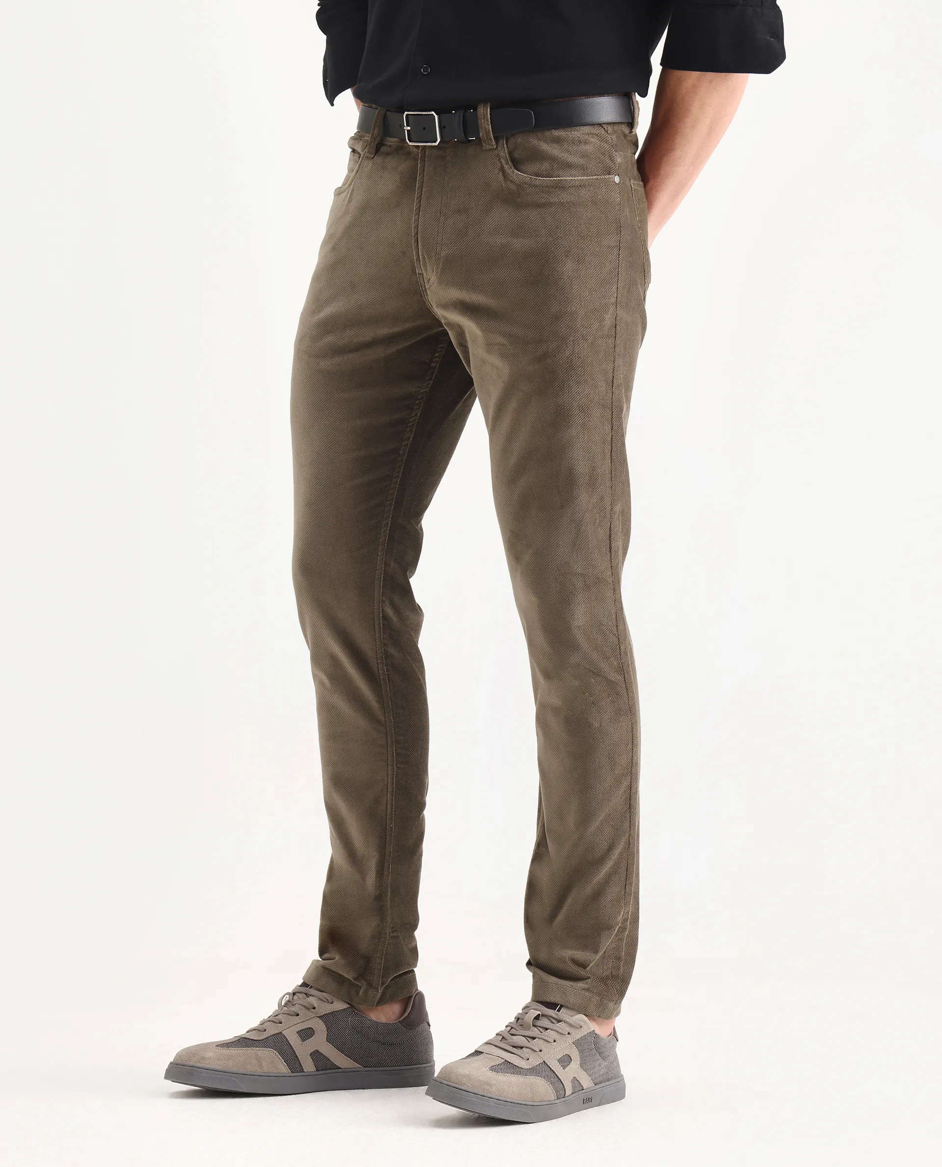 Rare Rabbit Men's Nahor Brown Cotton Plain Regular Fit Trouser - Image 2