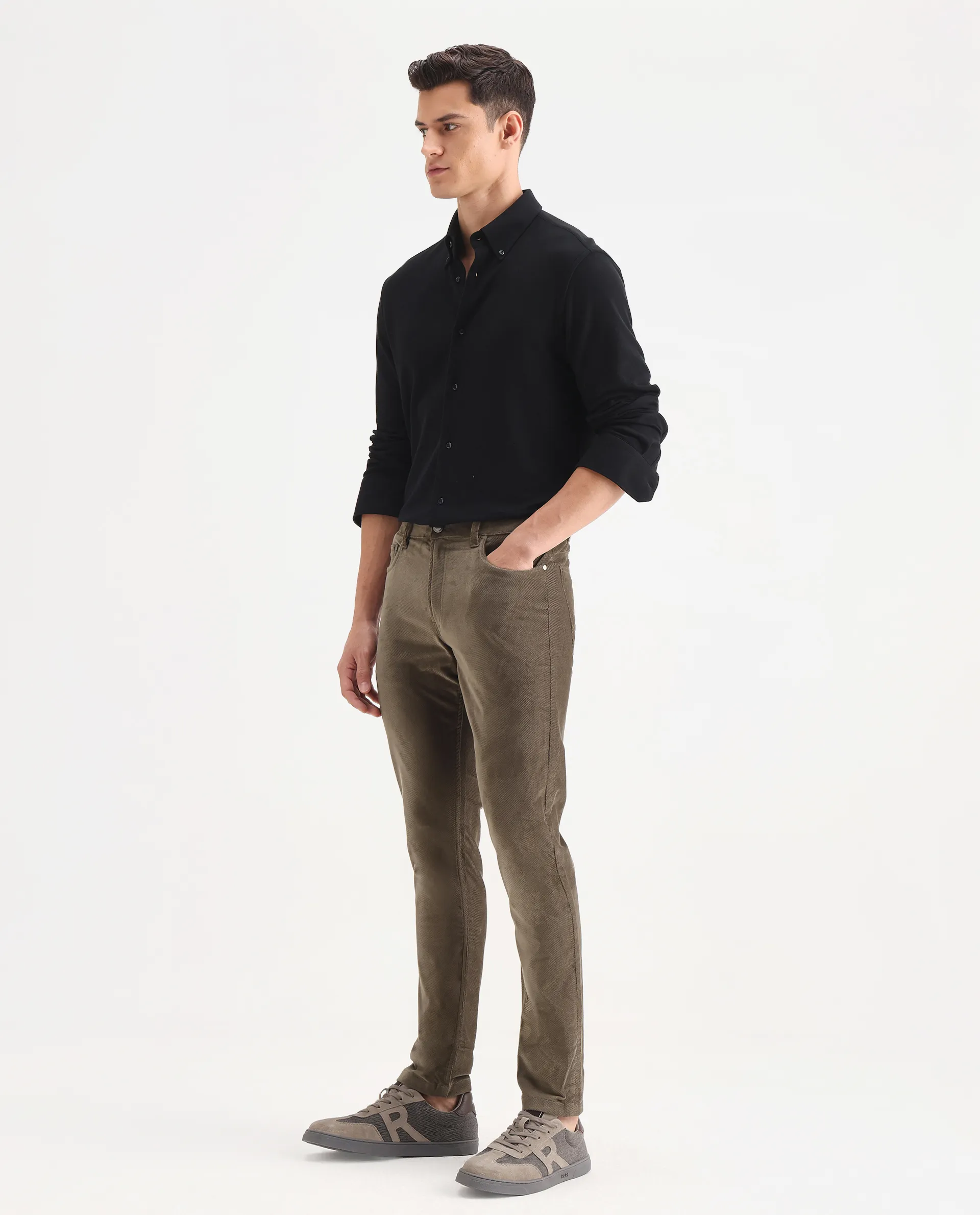 Rare Rabbit Men's Nahor Brown Cotton Plain Regular Fit Trouser - Image 5