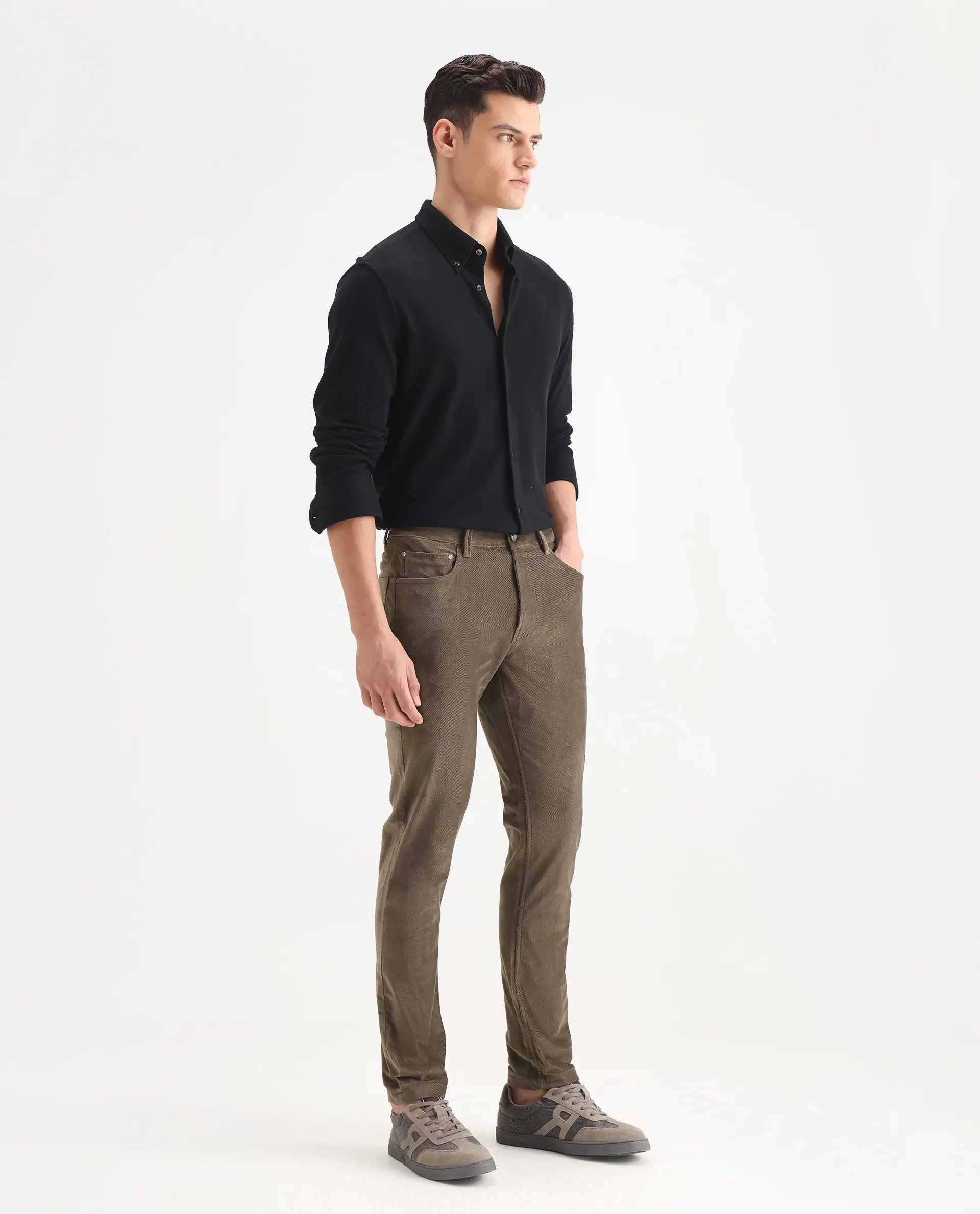 Rare Rabbit Men's Nahor Brown Cotton Plain Regular Fit Trouser - Image 7