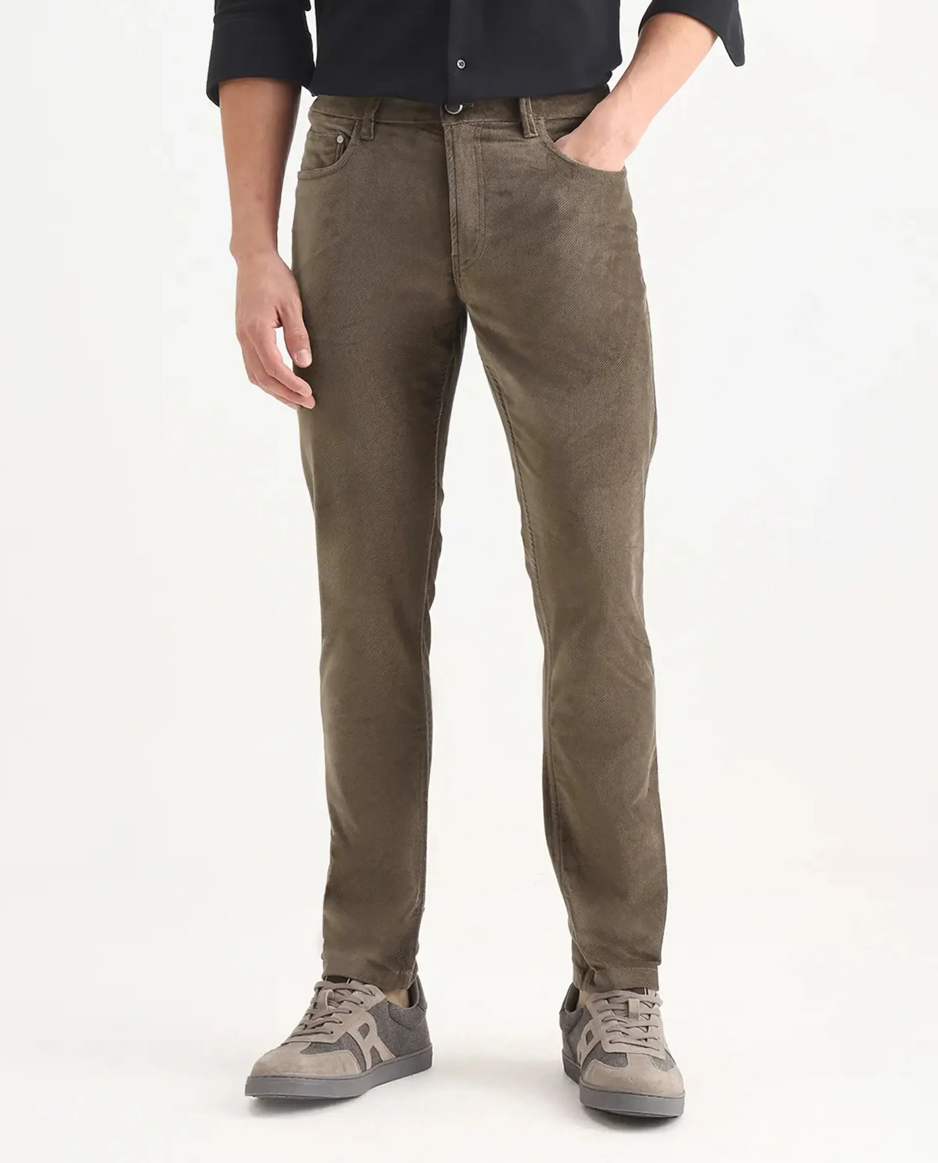 Rare Rabbit Men's Nahor Brown Cotton Plain Regular Fit Trouser - Image 9