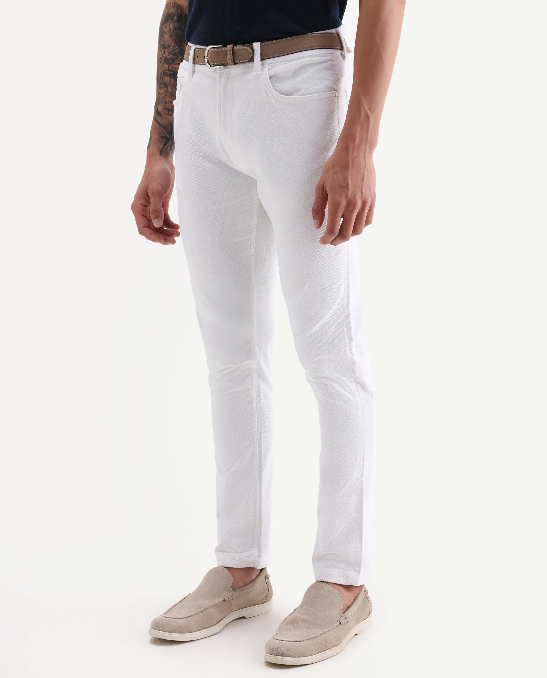Rare Rabbit Men's Nahor White Cotton Plain Regular Fit Trouser - Image 2