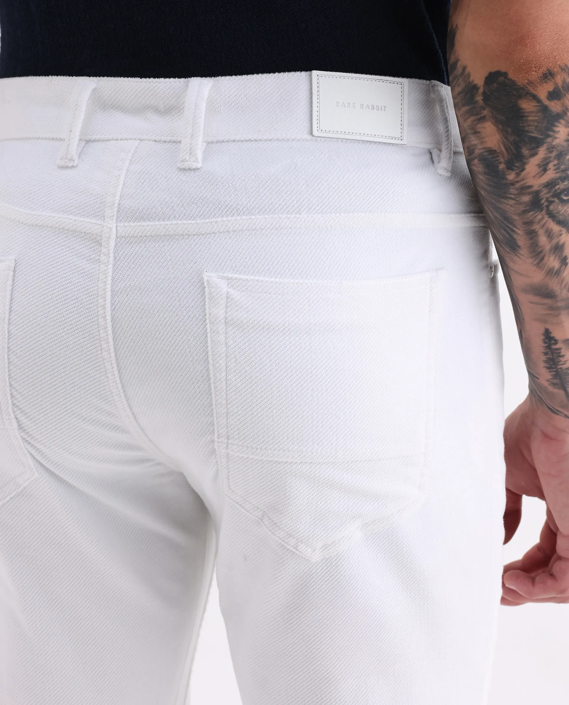 Rare Rabbit Men's Nahor White Cotton Plain Regular Fit Trouser - Image 7