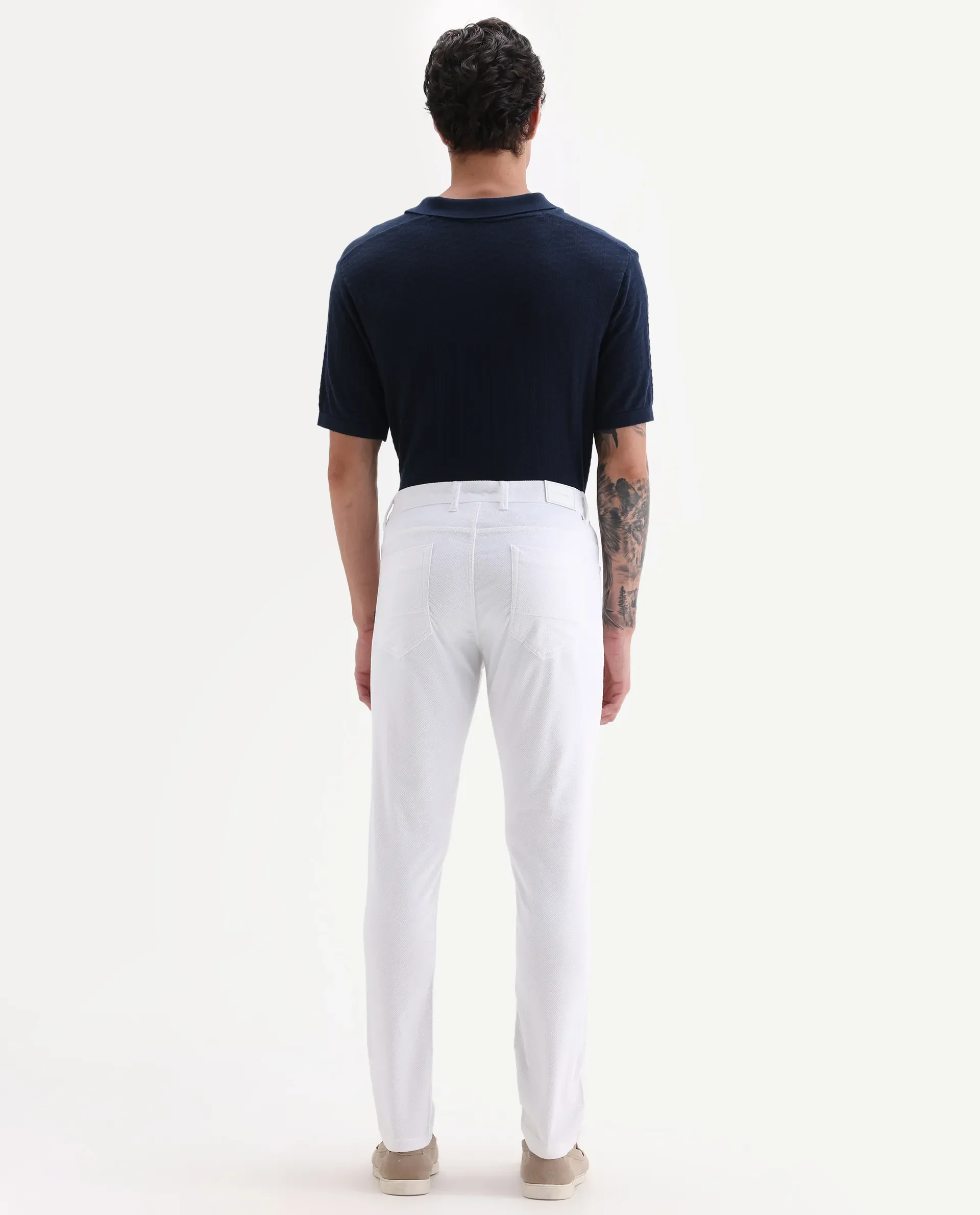 Rare Rabbit Men's Nahor White Cotton Plain Regular Fit Trouser - Image 8