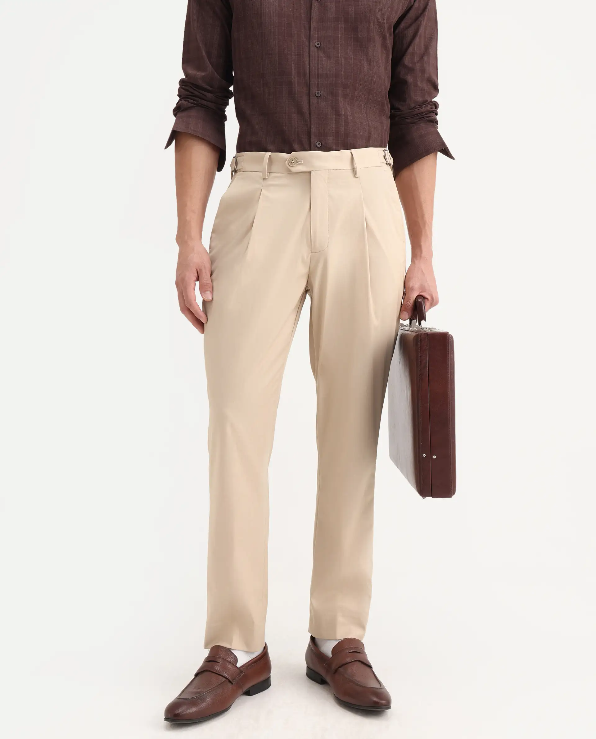 Rare Rabbit Men's Naji Beige Polyester Blend Plain Relaxed Fit Gurkha Trouser - Image 2