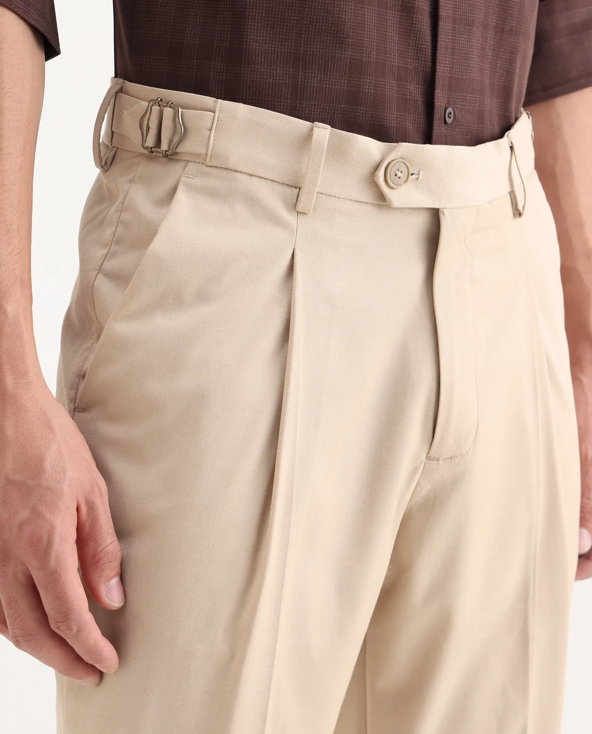 Rare Rabbit Men's Naji Beige Polyester Blend Plain Relaxed Fit Gurkha Trouser - Image 3