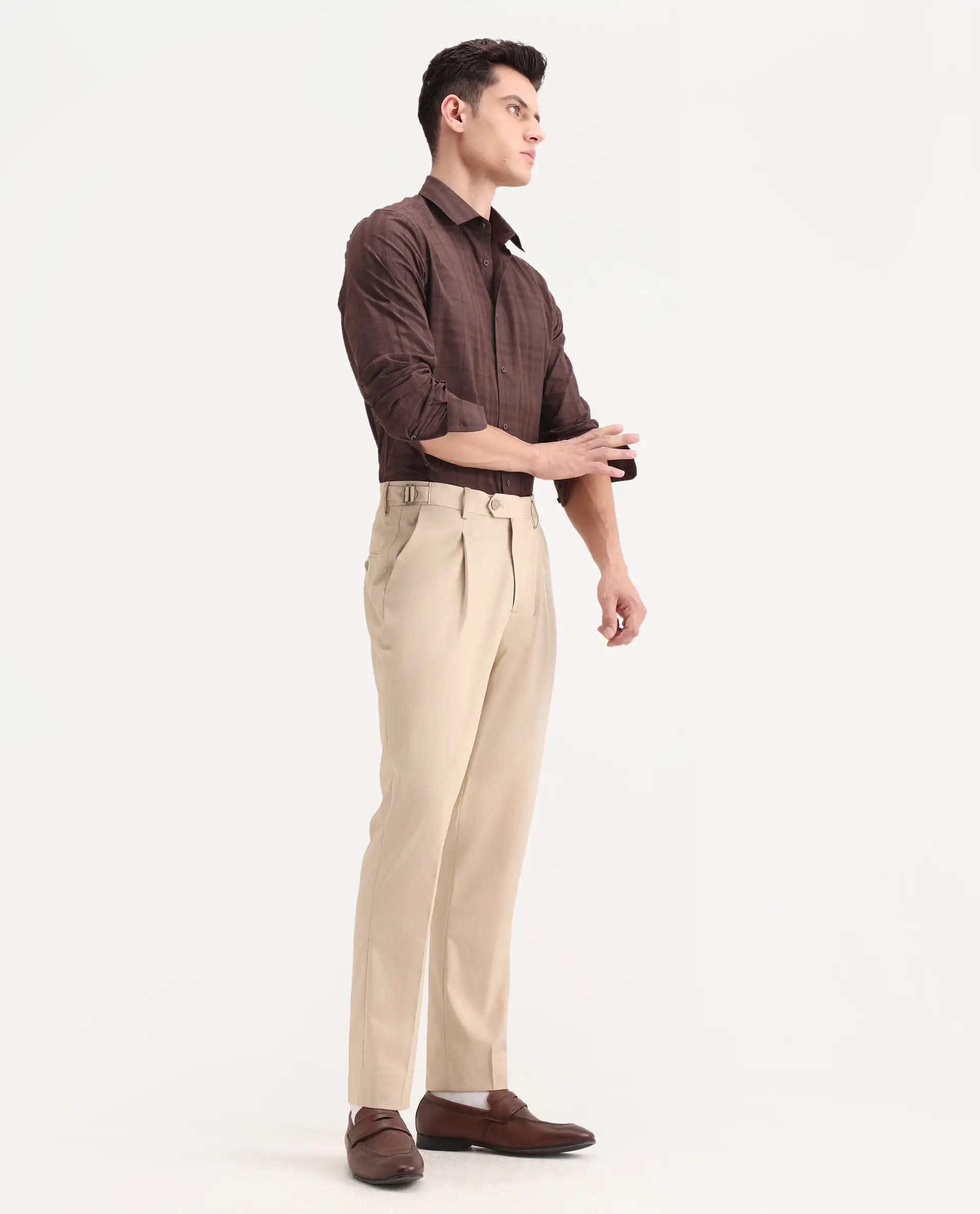 Rare Rabbit Men's Naji Beige Polyester Blend Plain Relaxed Fit Gurkha Trouser - Image 5