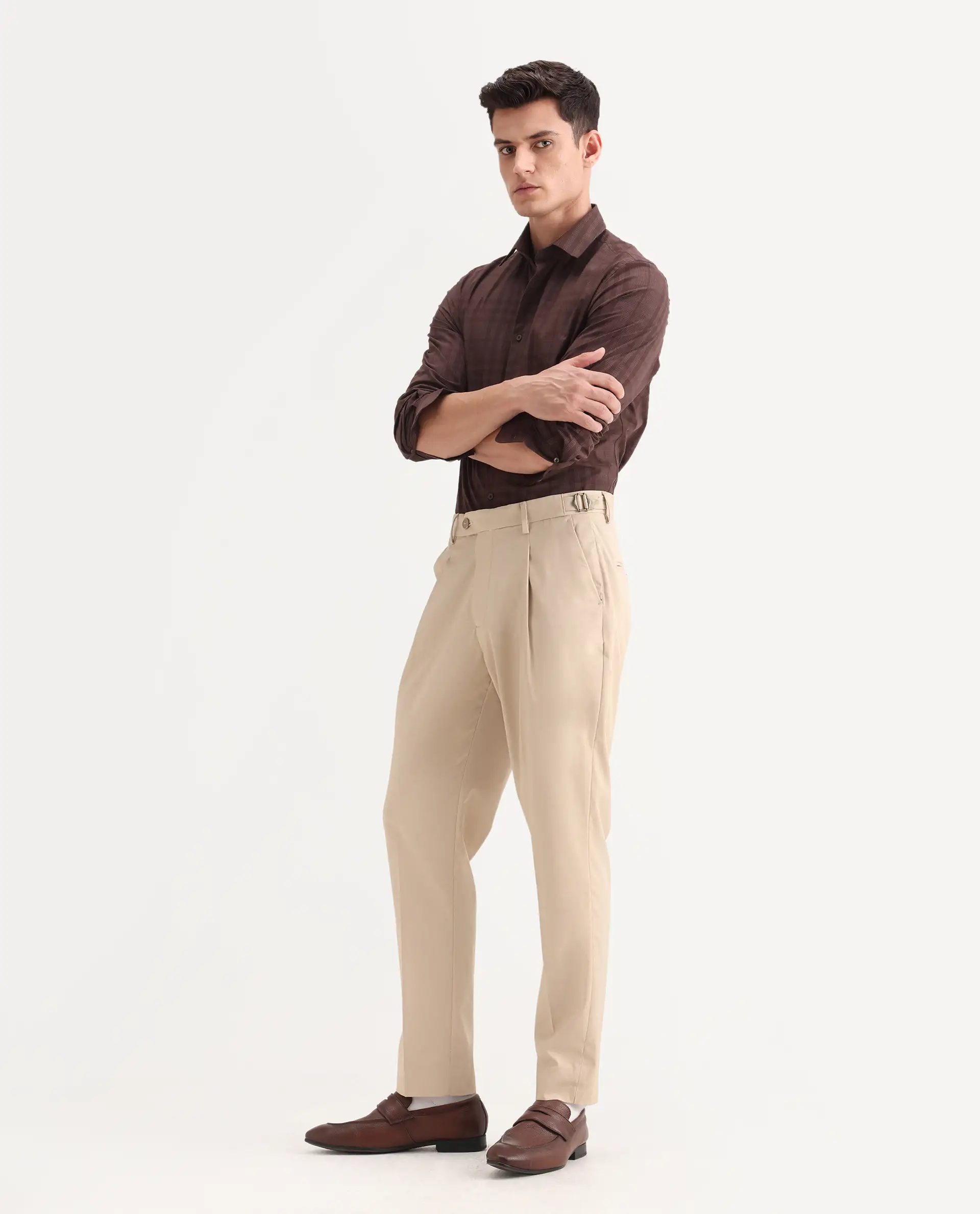 Rare Rabbit Men's Naji Beige Polyester Blend Plain Relaxed Fit Gurkha Trouser - Image 7
