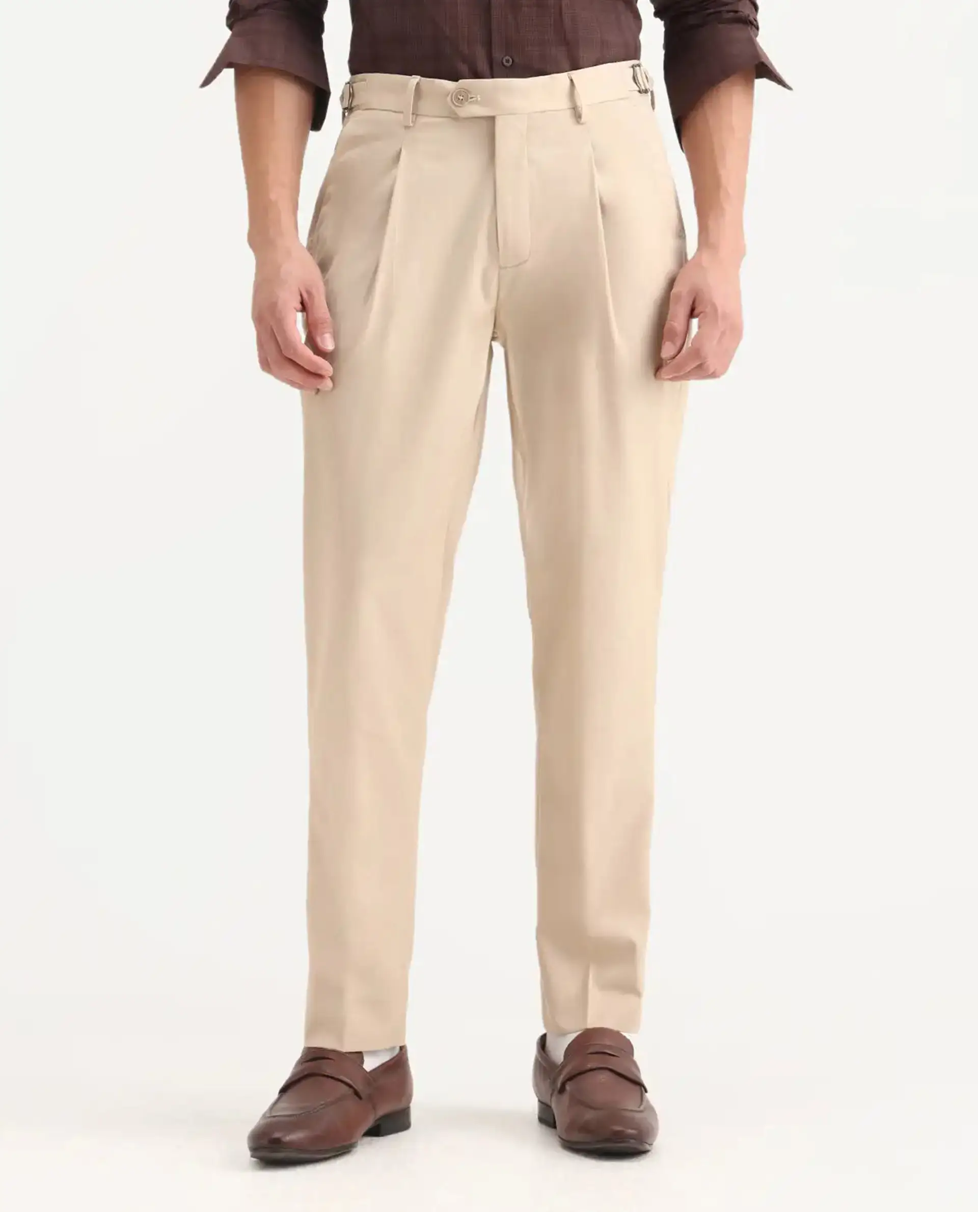 Rare Rabbit Men's Naji Beige Polyester Blend Plain Relaxed Fit Gurkha Trouser - Image 9