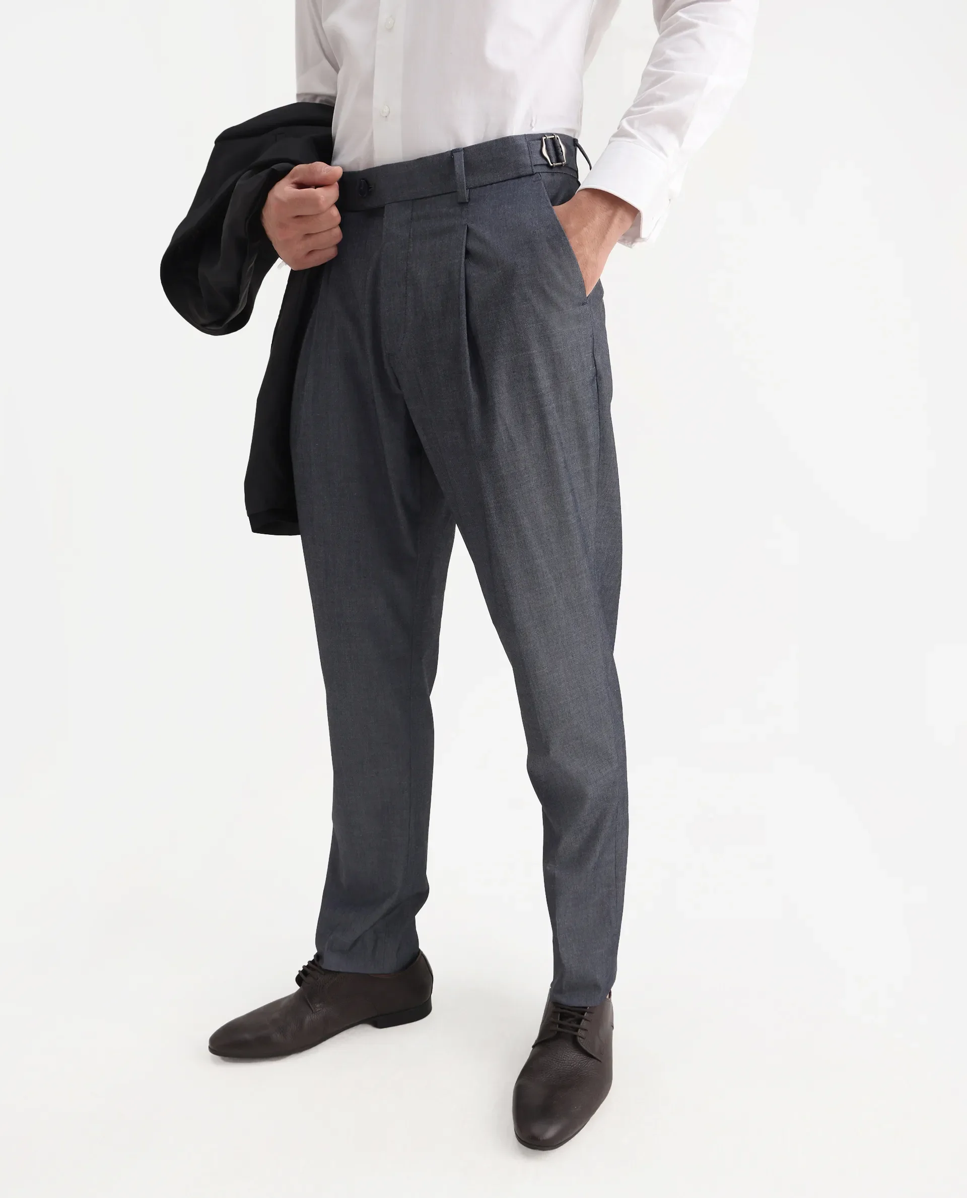 Rare Rabbit Men's Naji Blue Polyester Blend Plain Relaxed Fit Gurkha Trouser - Image 2