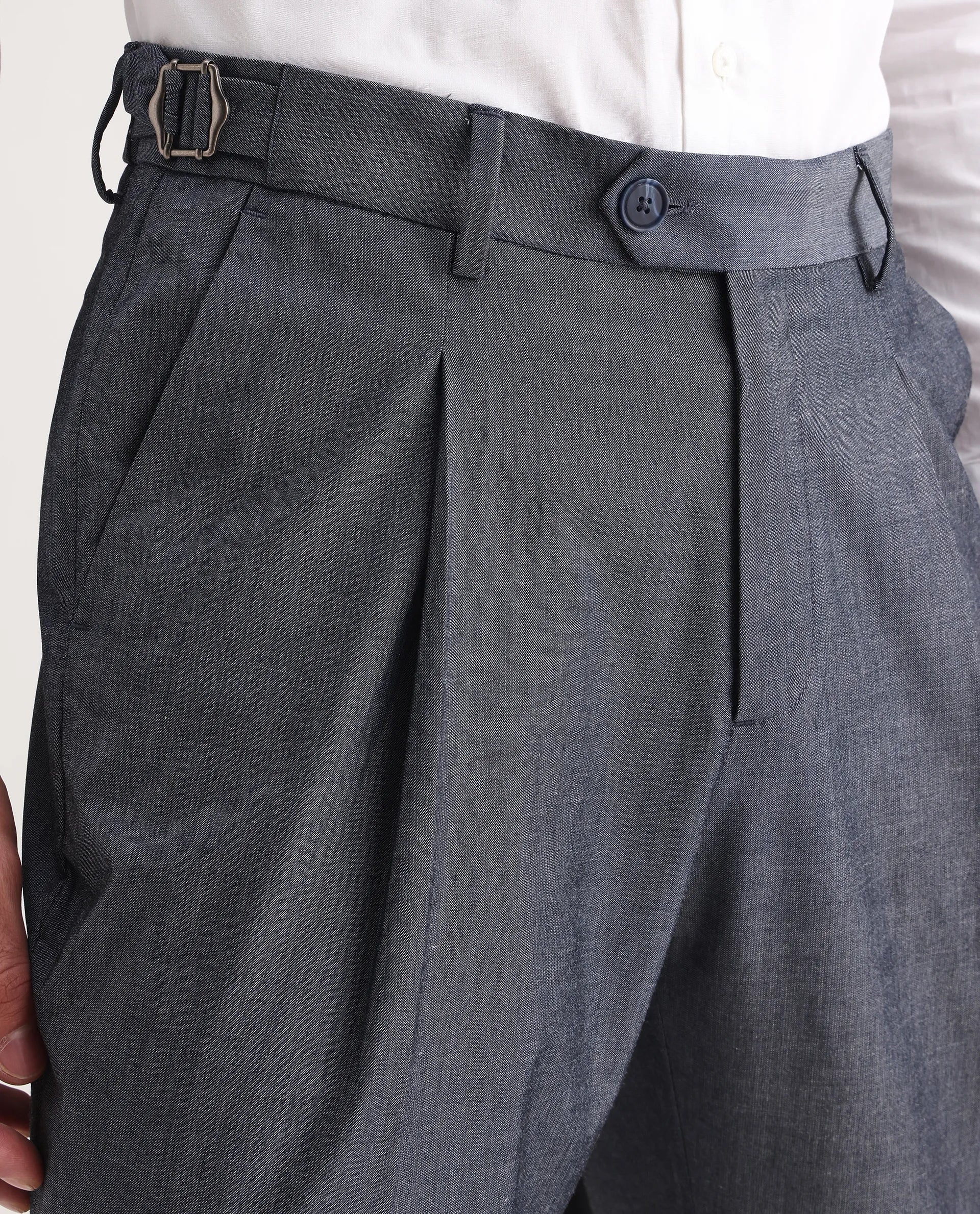 Rare Rabbit Men's Naji Blue Polyester Blend Plain Relaxed Fit Gurkha Trouser - Image 3