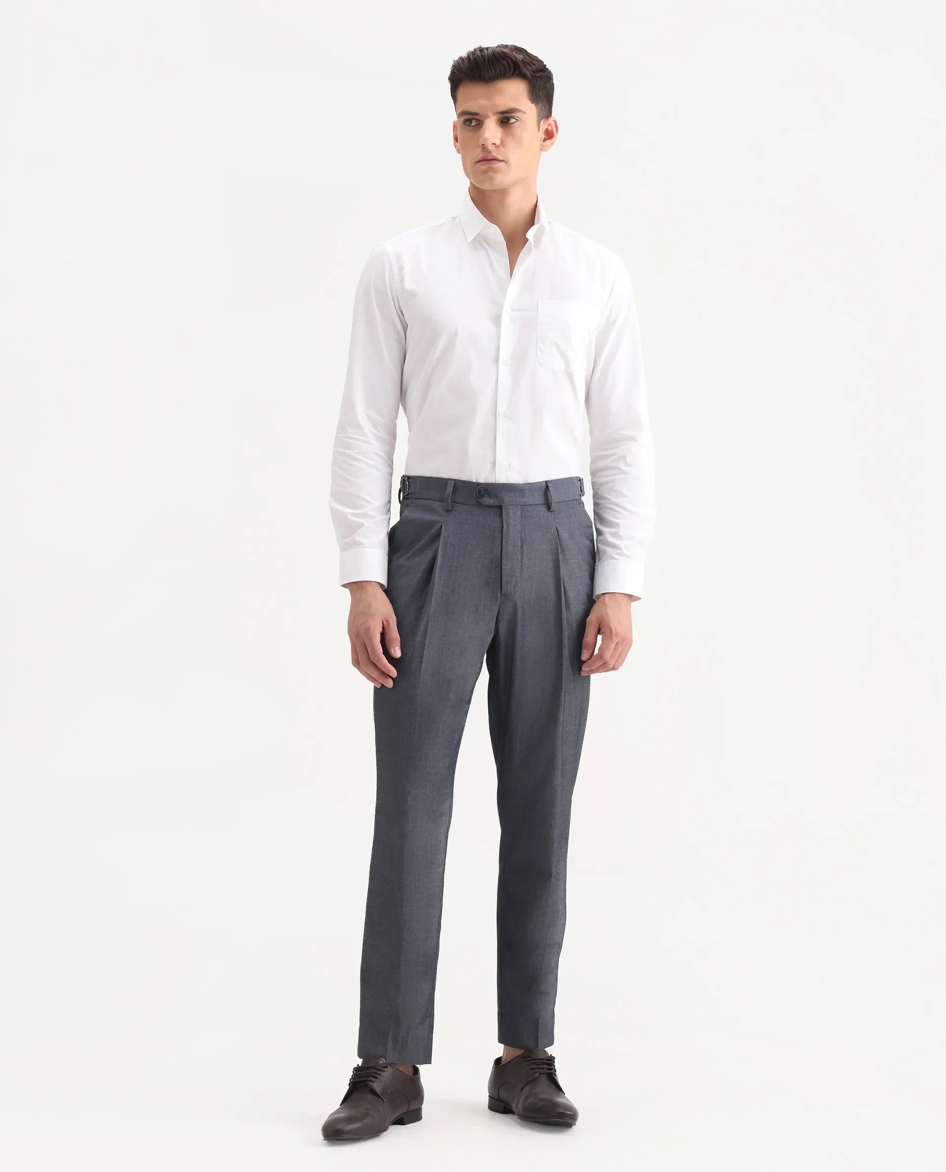 Rare Rabbit Men's Naji Blue Polyester Blend Plain Relaxed Fit Gurkha Trouser - Image 4