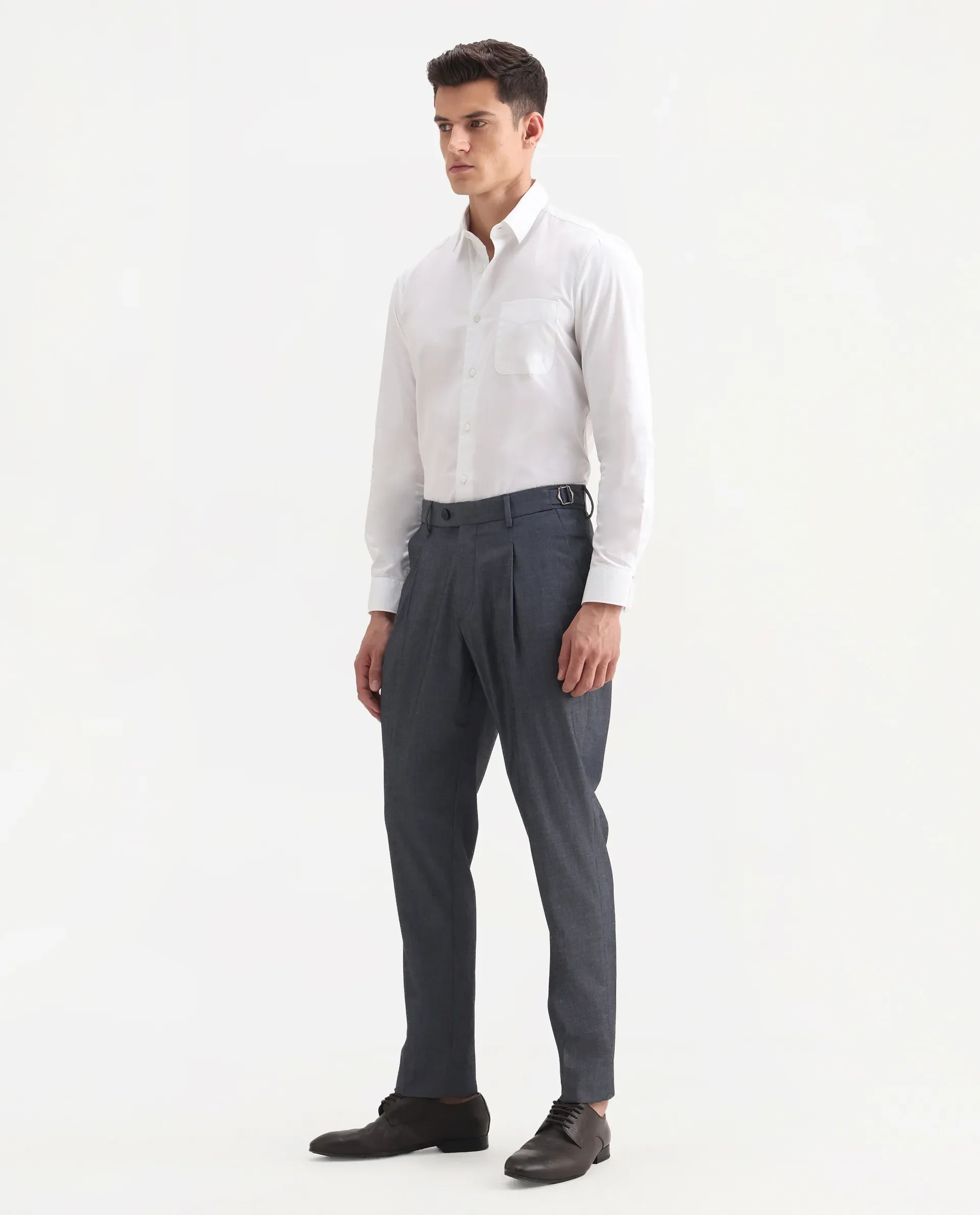 Rare Rabbit Men's Naji Blue Polyester Blend Plain Relaxed Fit Gurkha Trouser - Image 5