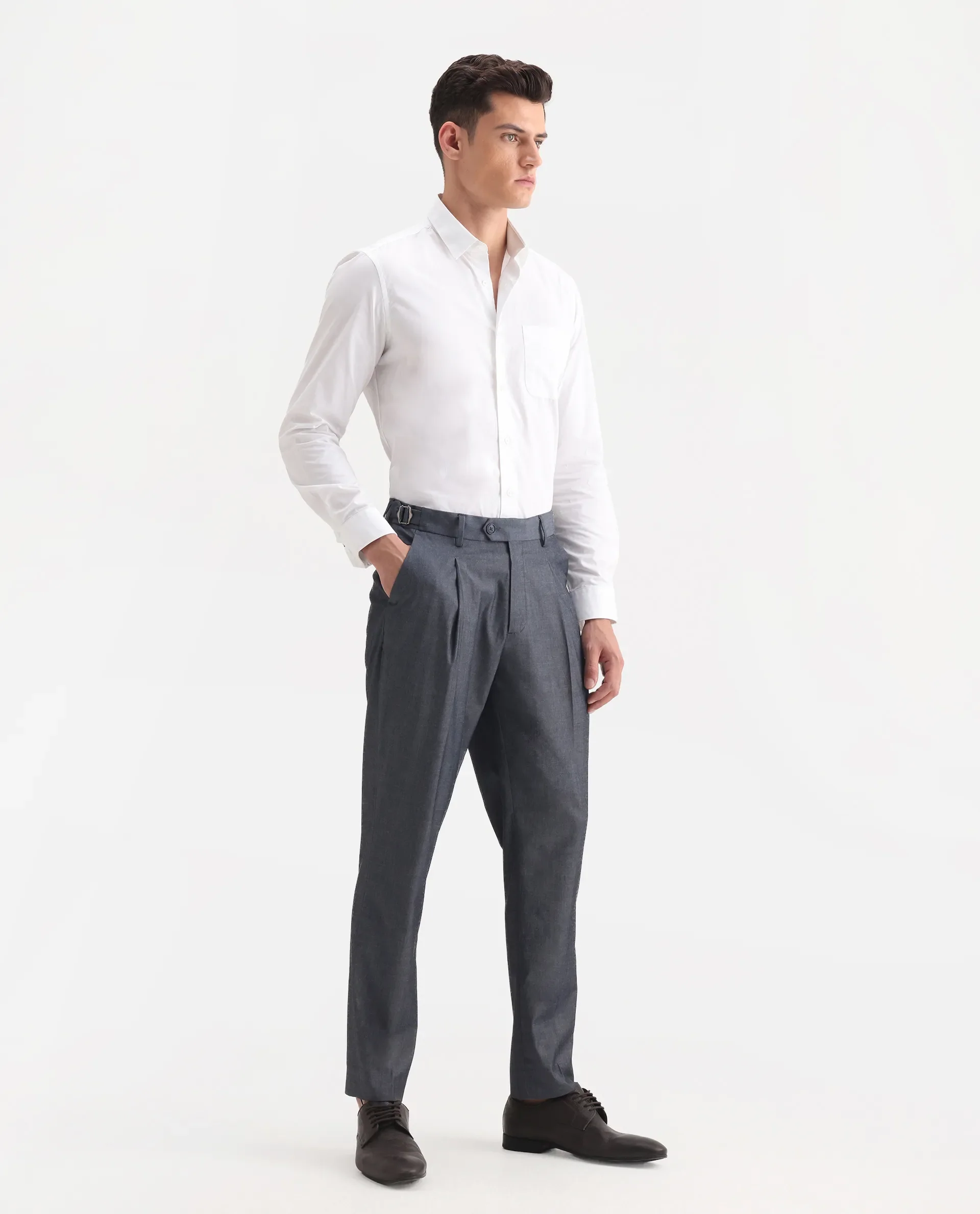 Rare Rabbit Men's Naji Blue Polyester Blend Plain Relaxed Fit Gurkha Trouser - Image 6