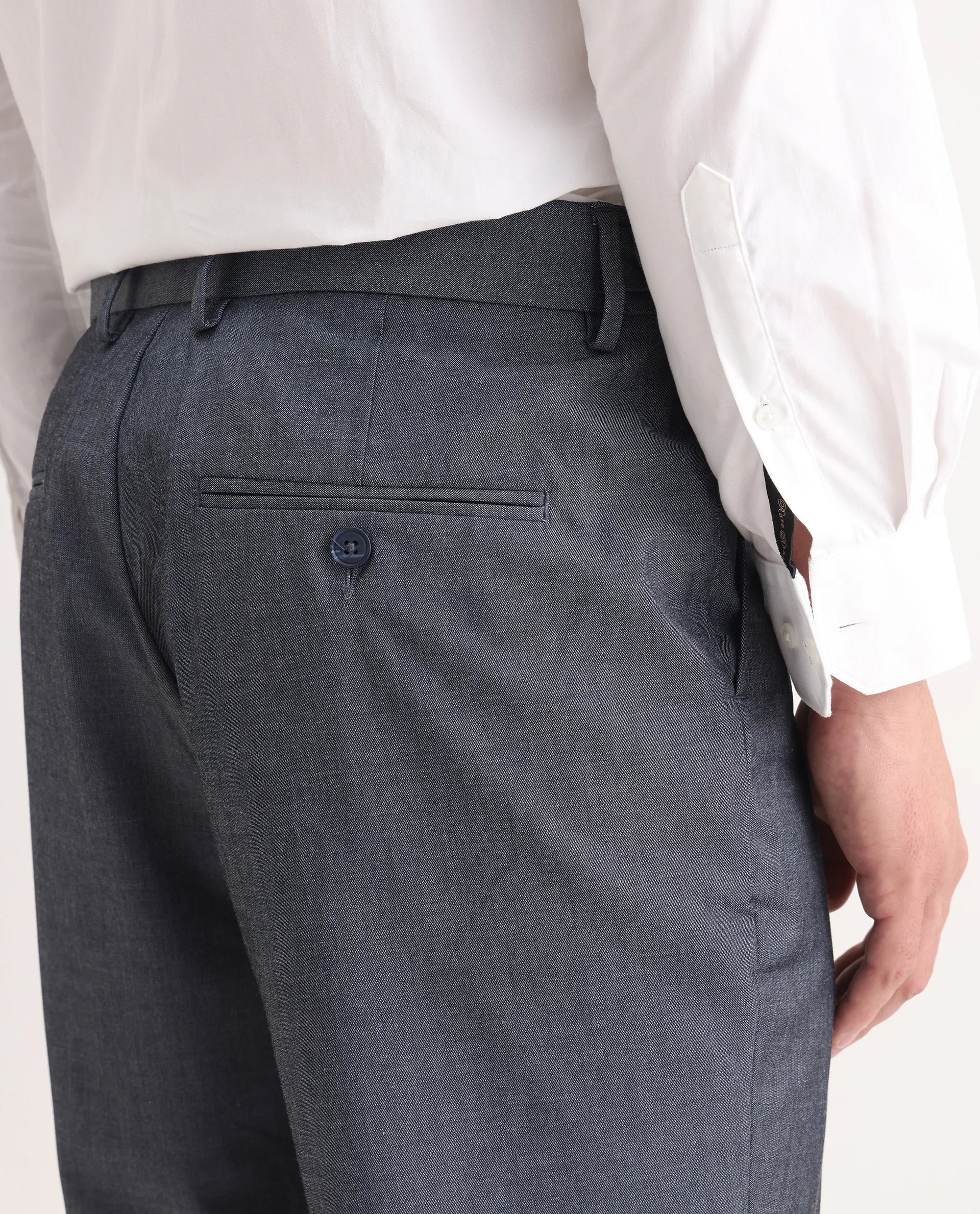 Rare Rabbit Men's Naji Blue Polyester Blend Plain Relaxed Fit Gurkha Trouser - Image 7