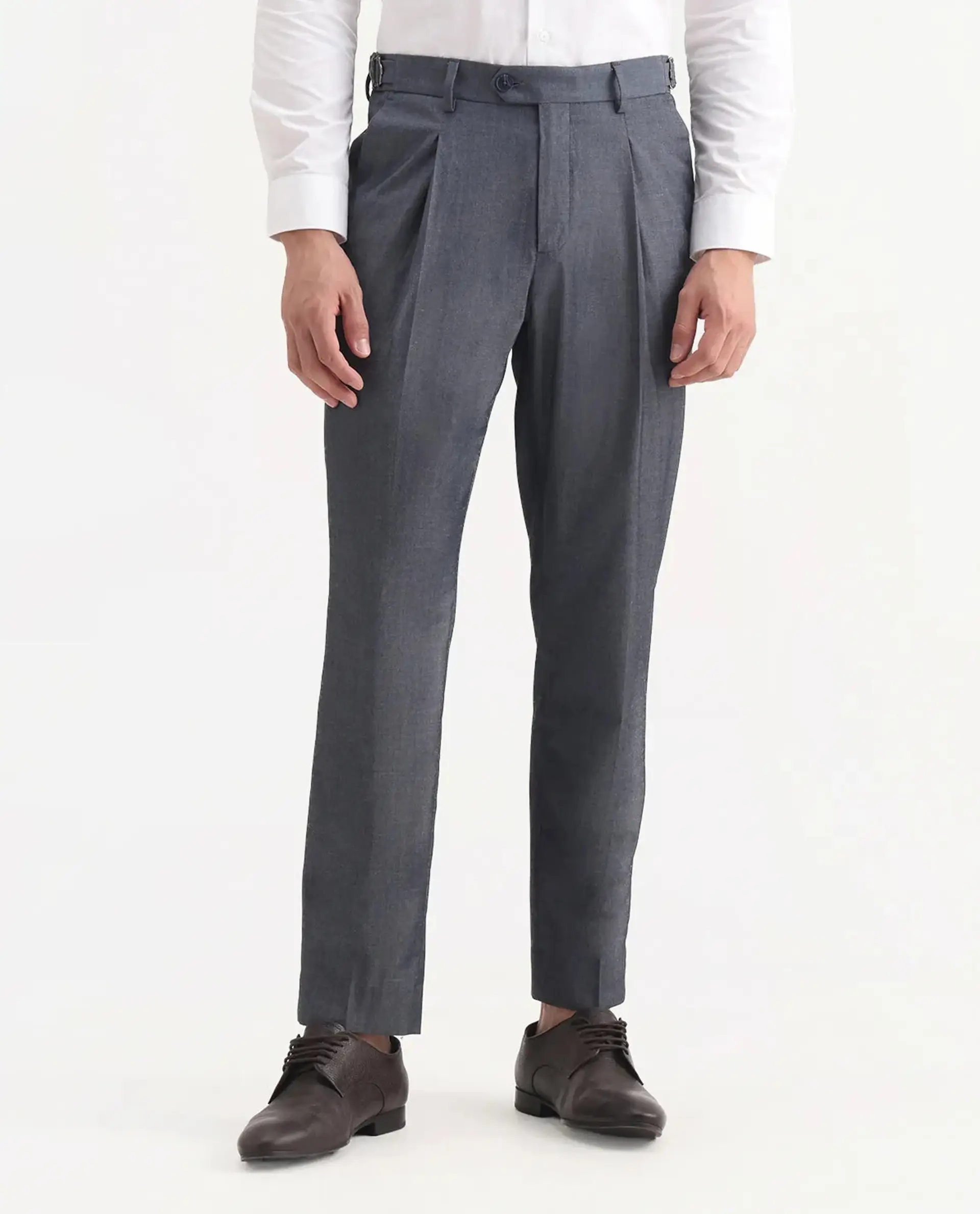 Rare Rabbit Men's Naji Blue Polyester Blend Plain Relaxed Fit Gurkha Trouser - Image 9