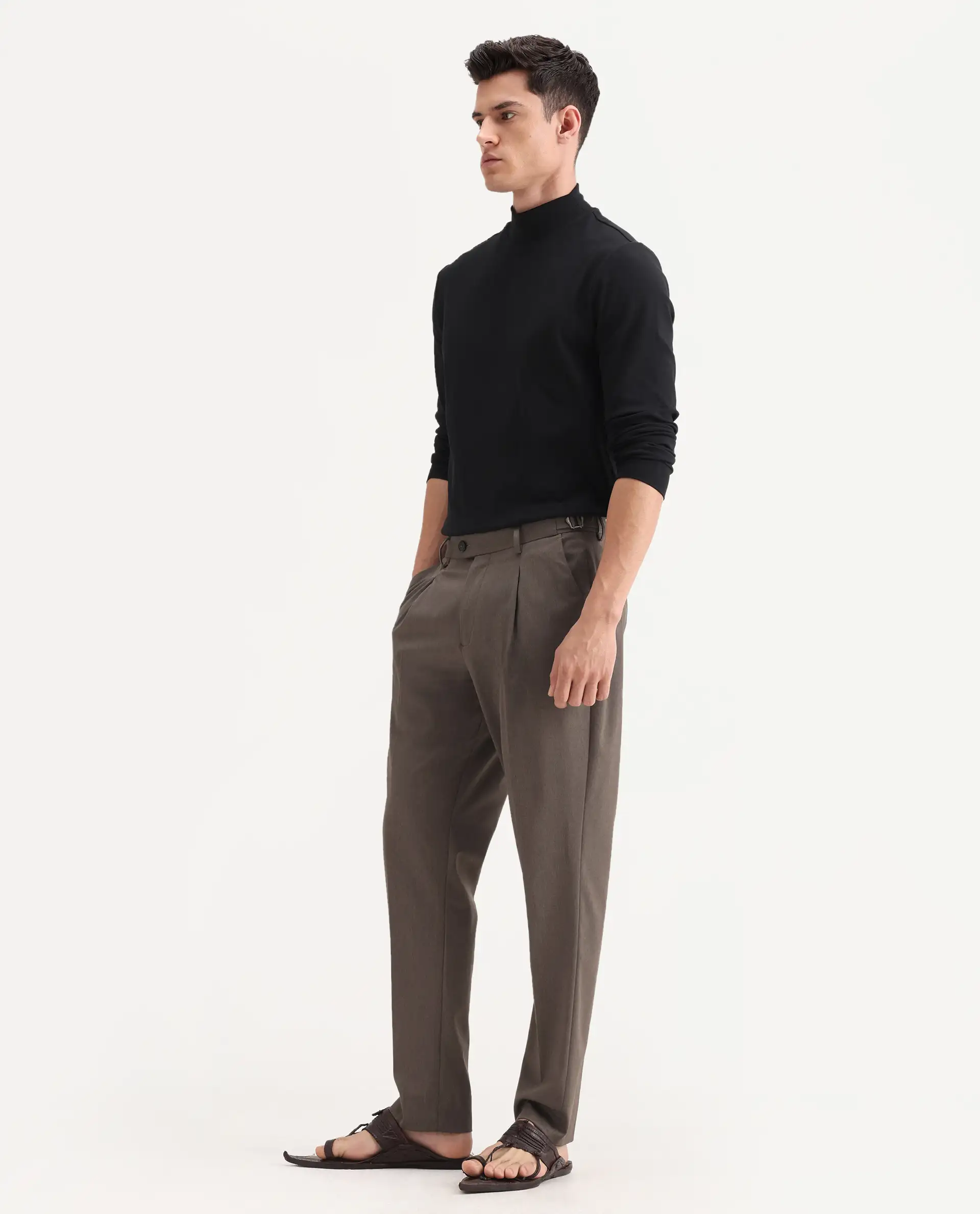 Rare Rabbit Men's Naji Dark Brown Polyester Blend Plain Relaxed Fit Gurkha Trouser - Image 4