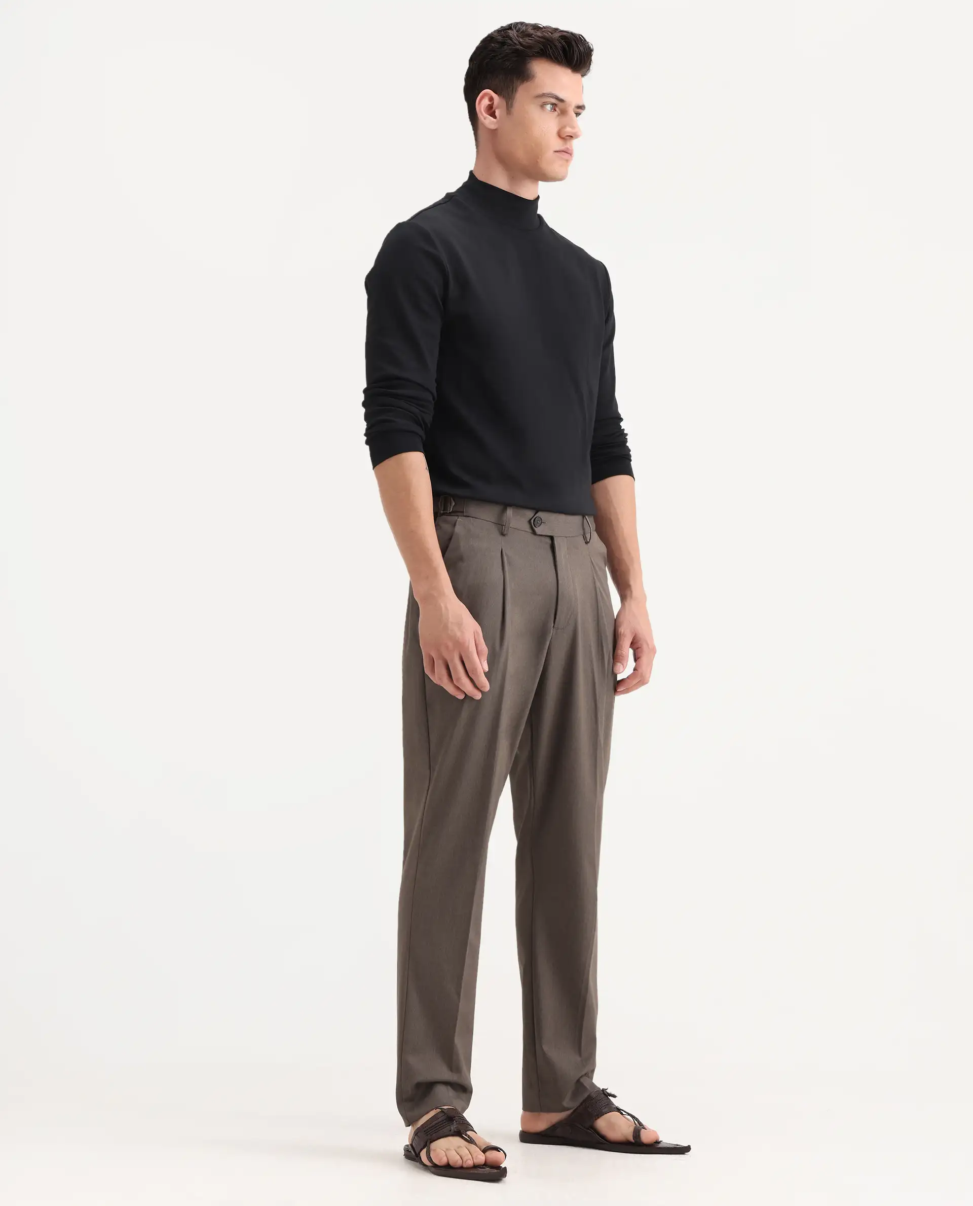 Rare Rabbit Men's Naji Dark Brown Polyester Blend Plain Relaxed Fit Gurkha Trouser - Image 5