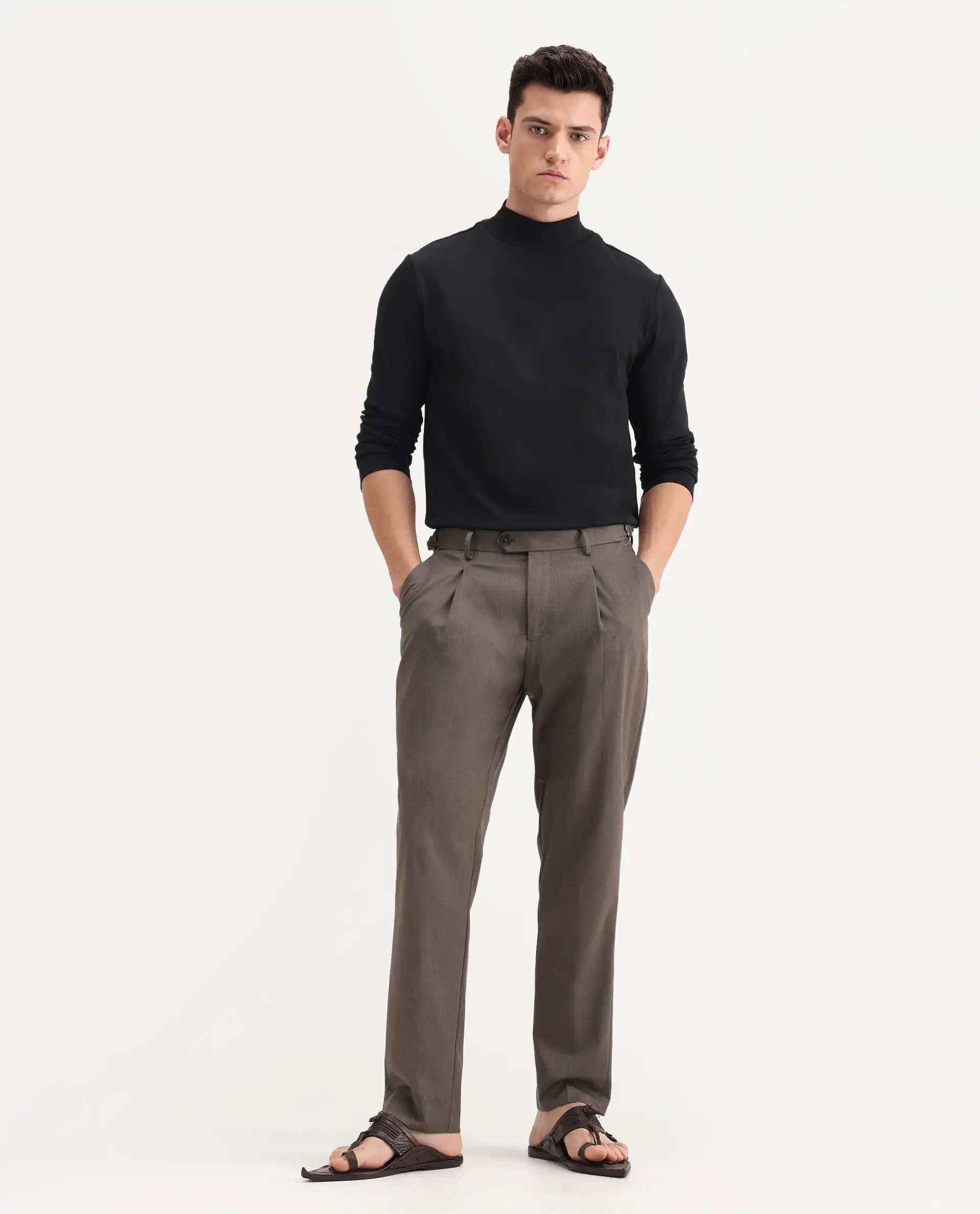 Rare Rabbit Men's Naji Dark Brown Polyester Blend Plain Relaxed Fit Gurkha Trouser - Image 7