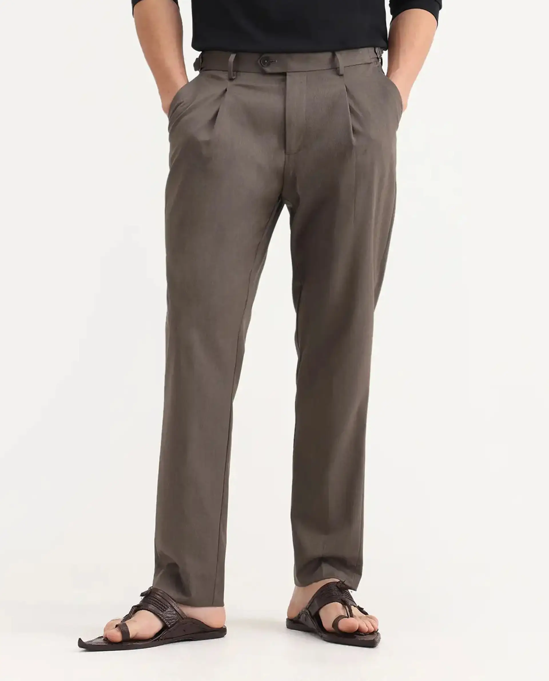 Rare Rabbit Men's Naji Dark Brown Polyester Blend Plain Relaxed Fit Gurkha Trouser - Image 9