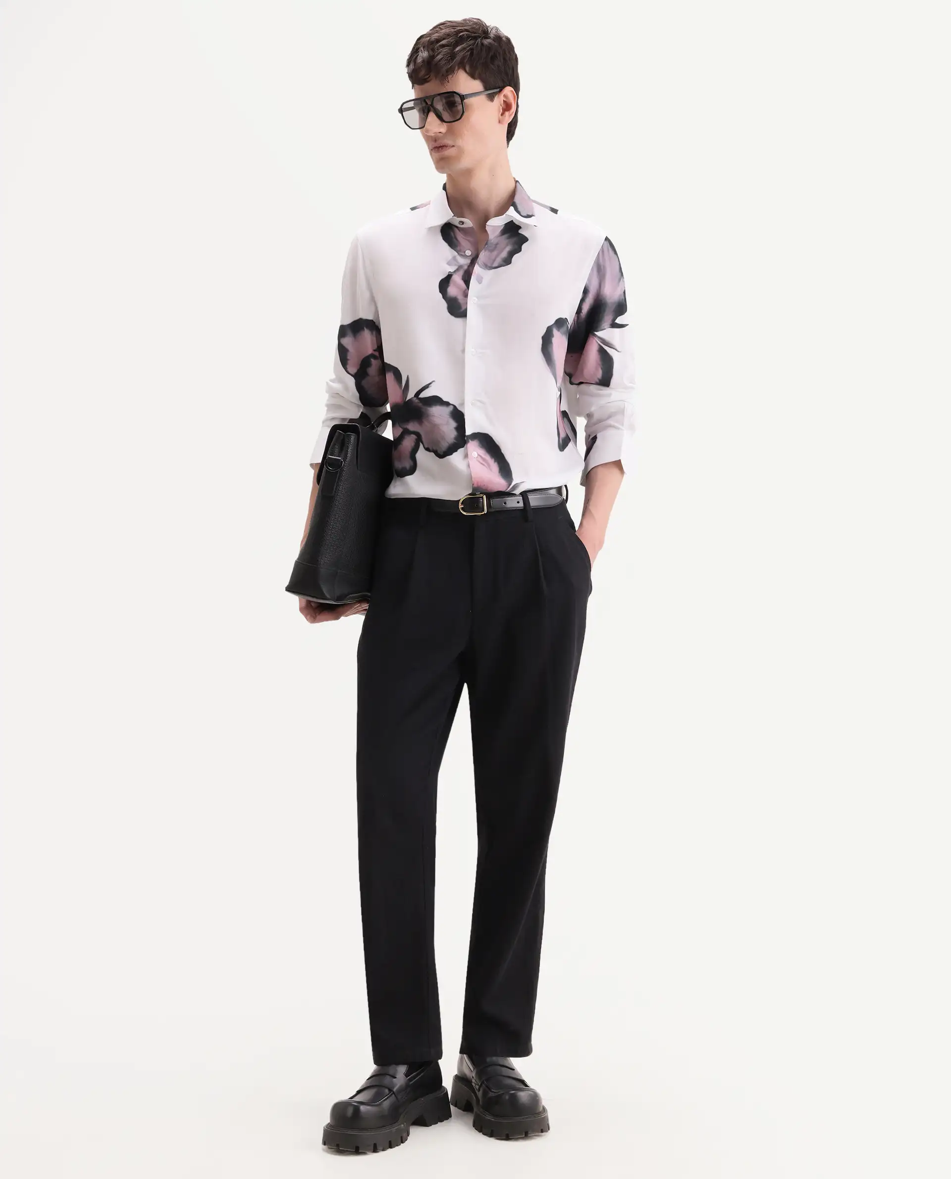 Rare Rabbit Men's Nalar White Viscose Fabric Full Sleeve Regular Fit Floral Print Shirt - Image 2