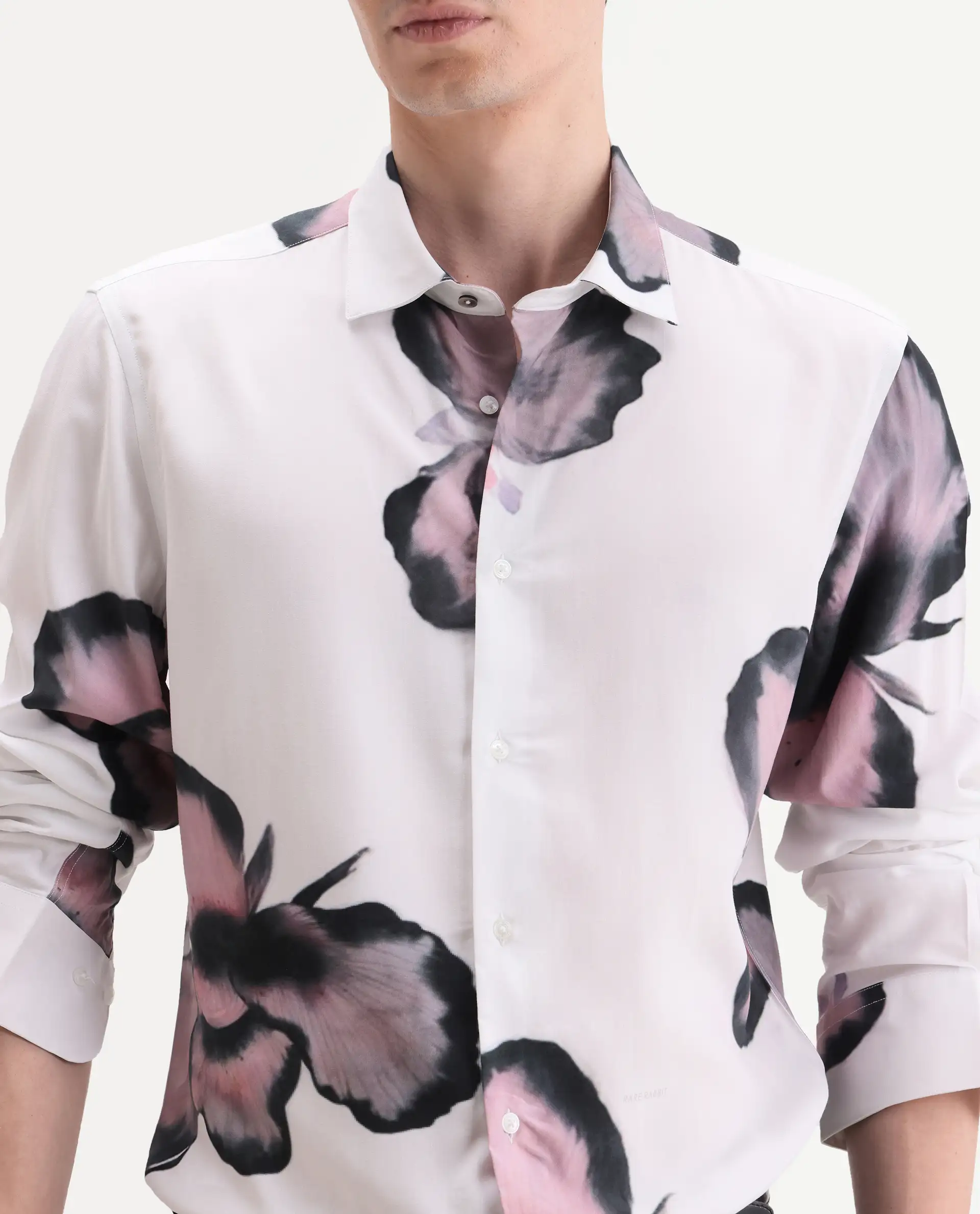 Rare Rabbit Men's Nalar White Viscose Fabric Full Sleeve Regular Fit Floral Print Shirt - Image 3