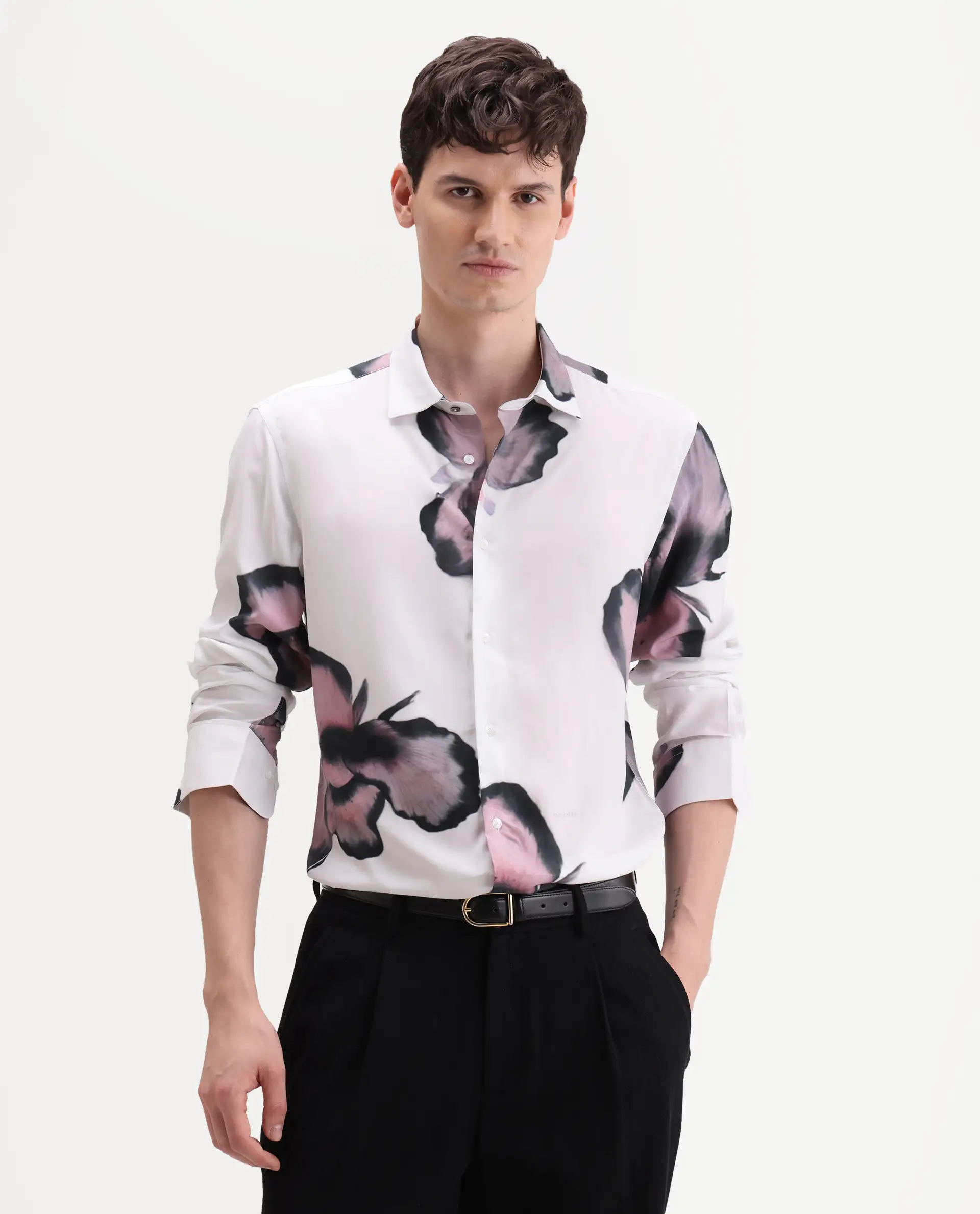 Rare Rabbit Men's Nalar White Viscose Fabric Full Sleeve Regular Fit Floral Print Shirt - Image 4