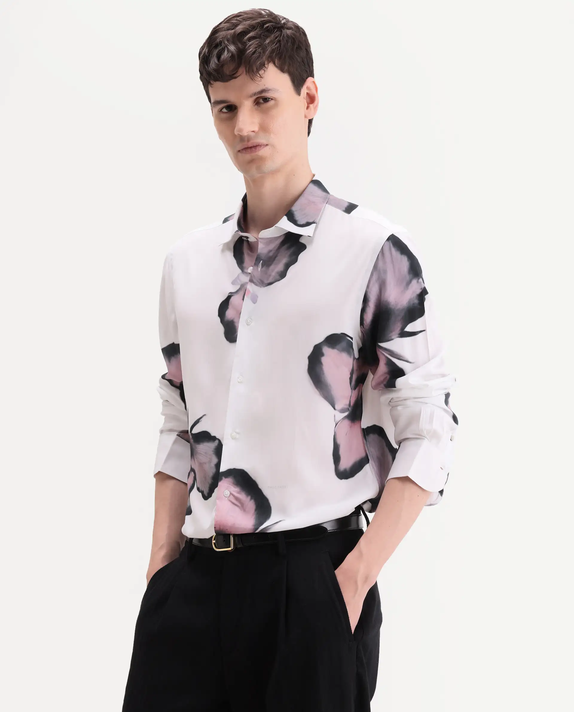 Rare Rabbit Men's Nalar White Viscose Fabric Full Sleeve Regular Fit Floral Print Shirt - Image 5