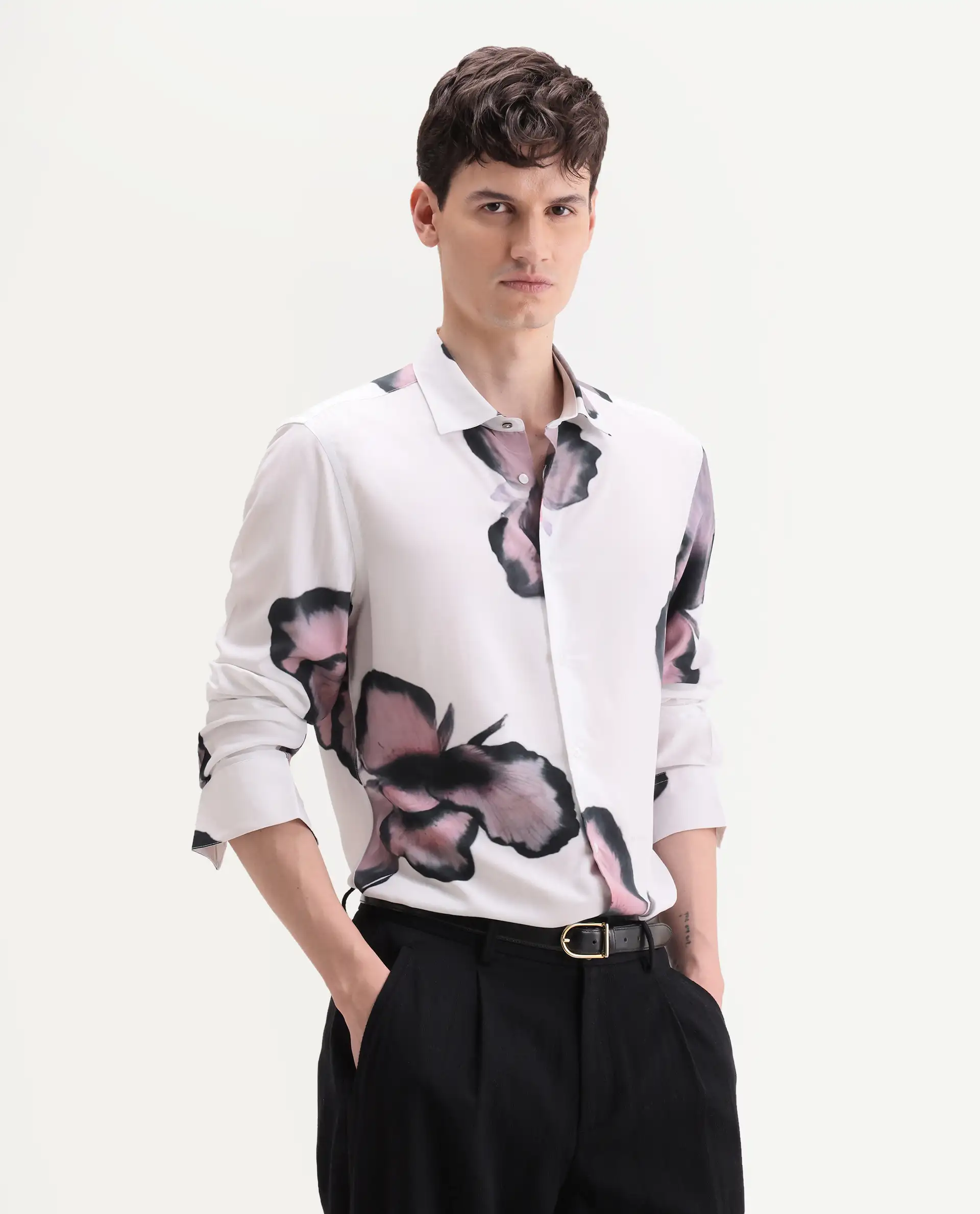 Rare Rabbit Men's Nalar White Viscose Fabric Full Sleeve Regular Fit Floral Print Shirt - Image 6