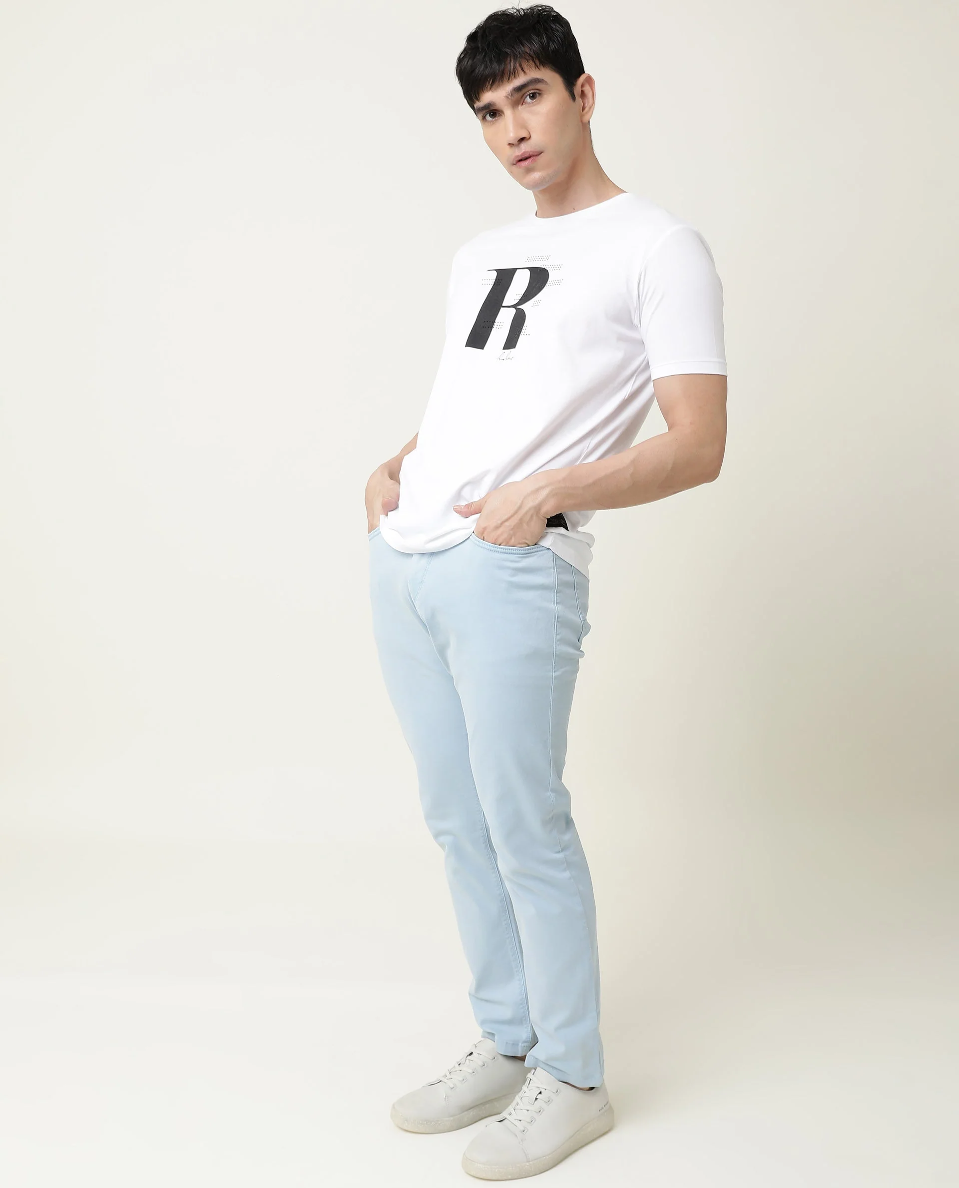 Rare Rabbit Men's Nam White Cotton Graphic Print Slim Fit Half Sleeve Crew Neck T-Shirt - Image 3