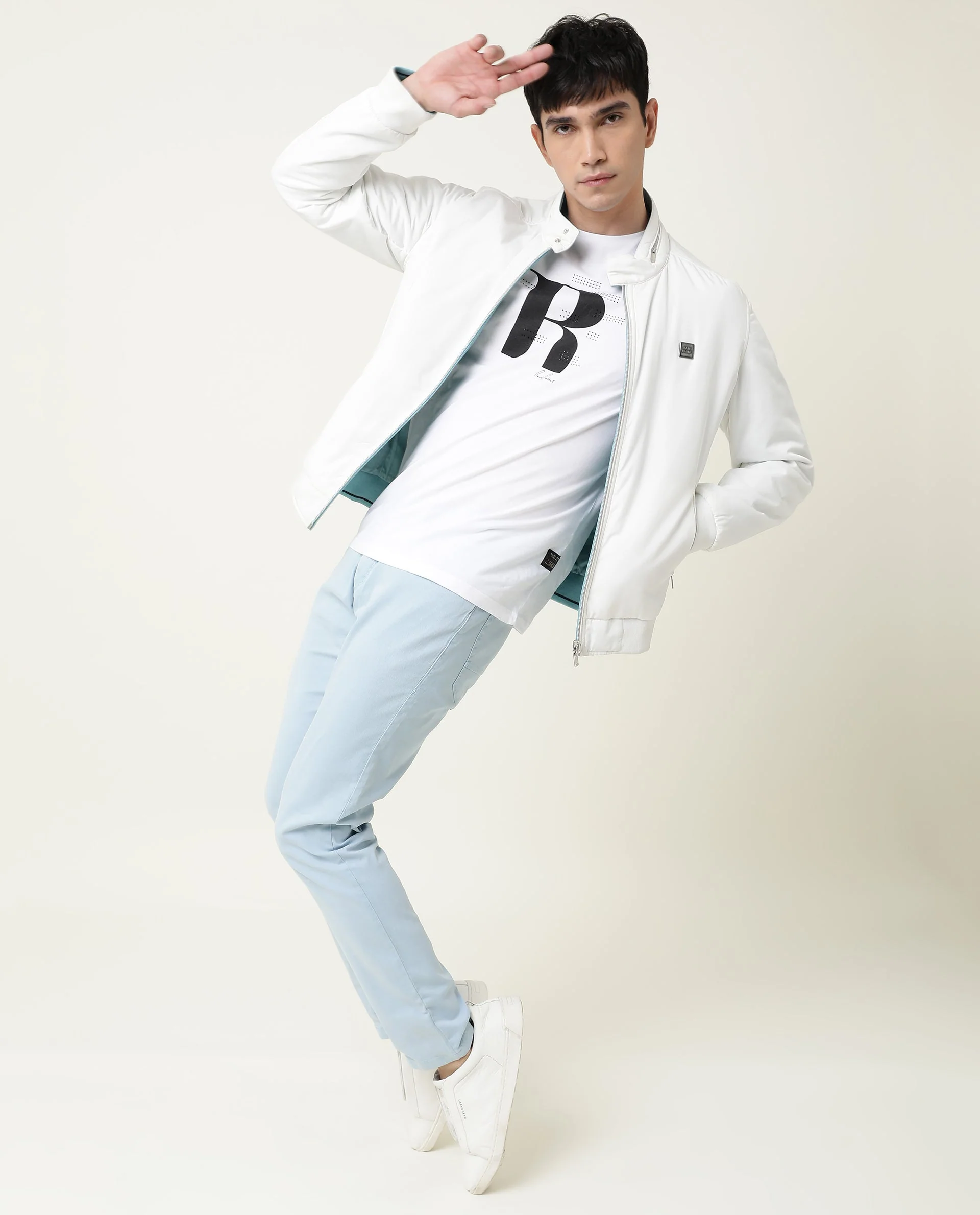 Rare Rabbit Men's Nam White Cotton Graphic Print Slim Fit Half Sleeve Crew Neck T-Shirt - Image 7