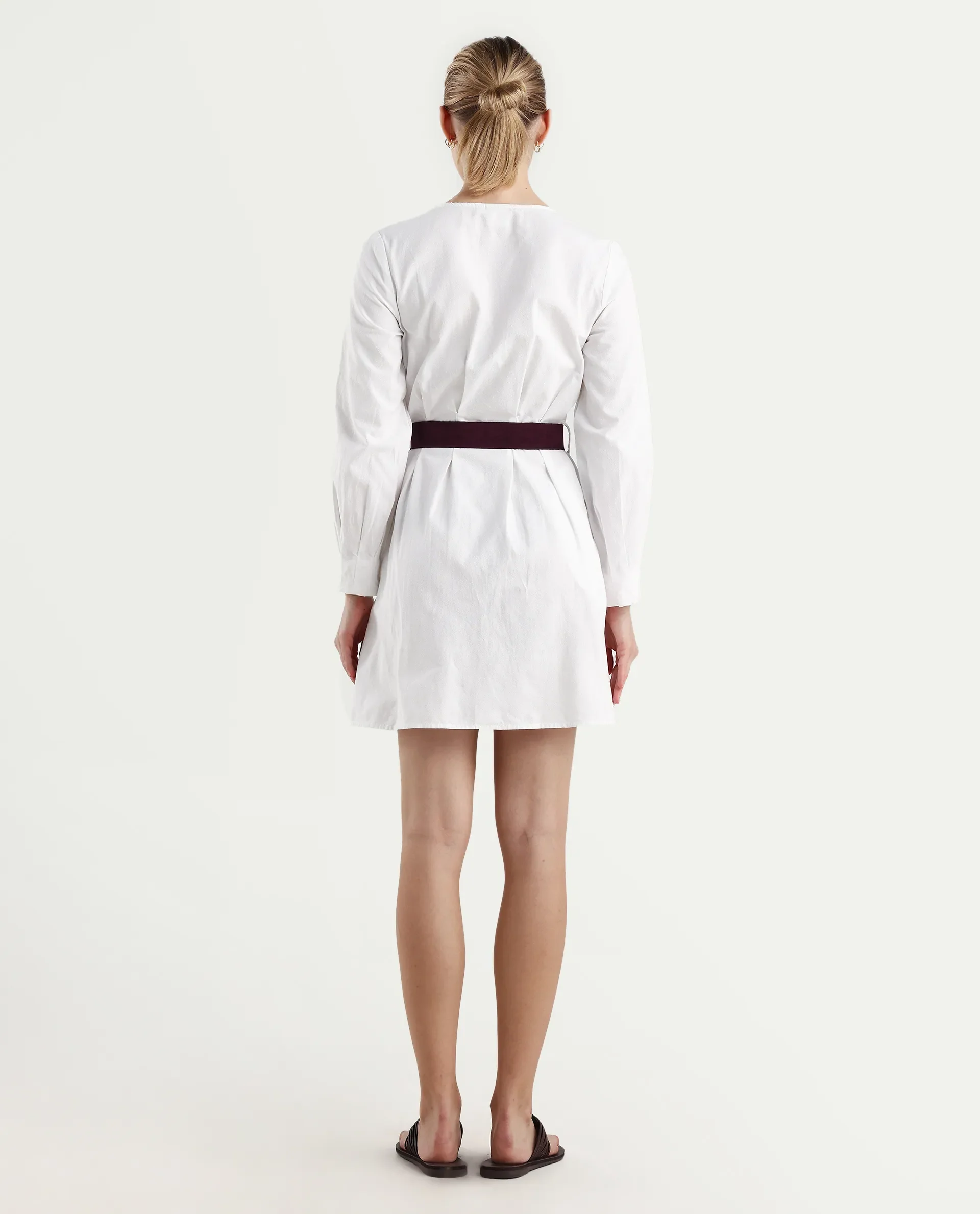 Rareism Women's Nami White Cotton V-Neck Plain Mini Regular Fit Dress - Image 7